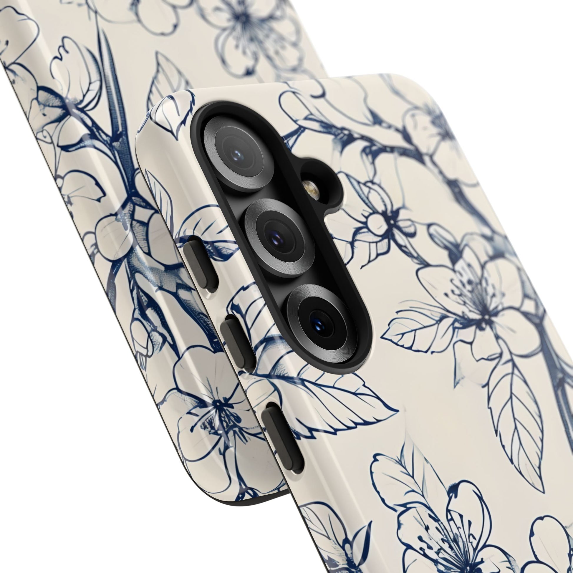 Blossom Sketch - Artistic Blue Floral Samsung Galaxy S25 Tough Phone Case - Hand-Drawn Botanical Design