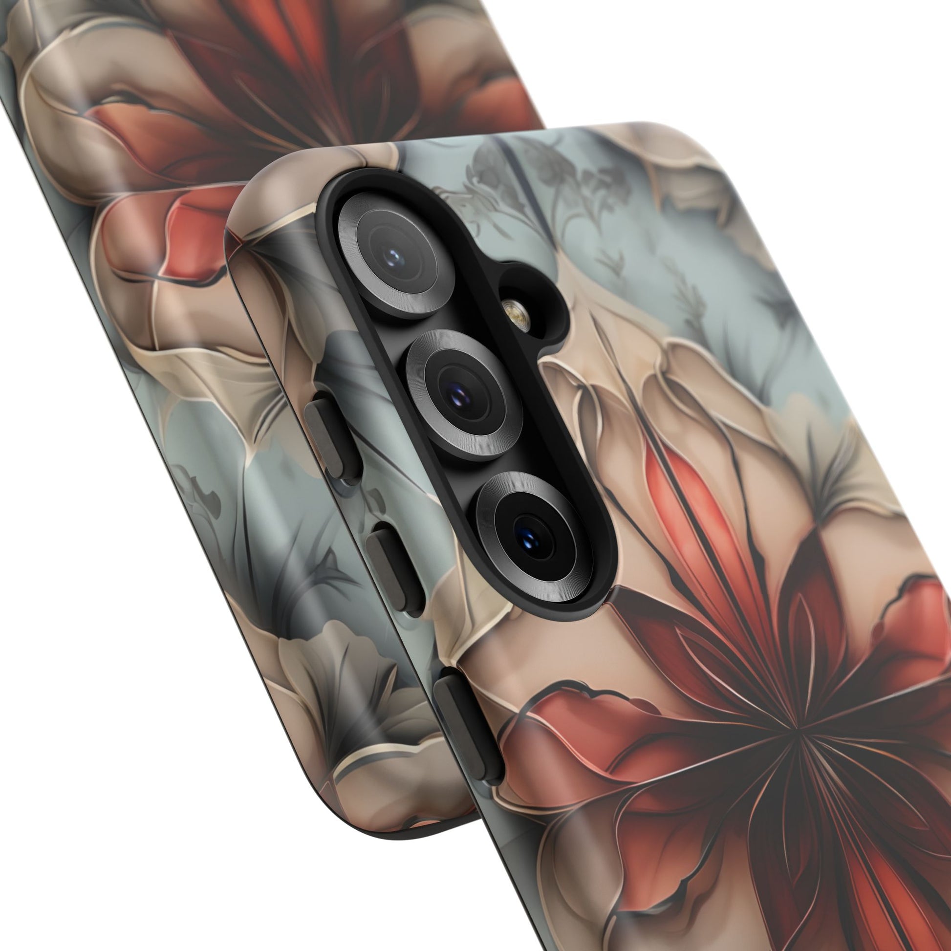 Ember Bloom - Kaleidoscope Collection Artistic Floral - Samsung Galaxy S25 Tough Phone Case - Fiery Symmetrical Design