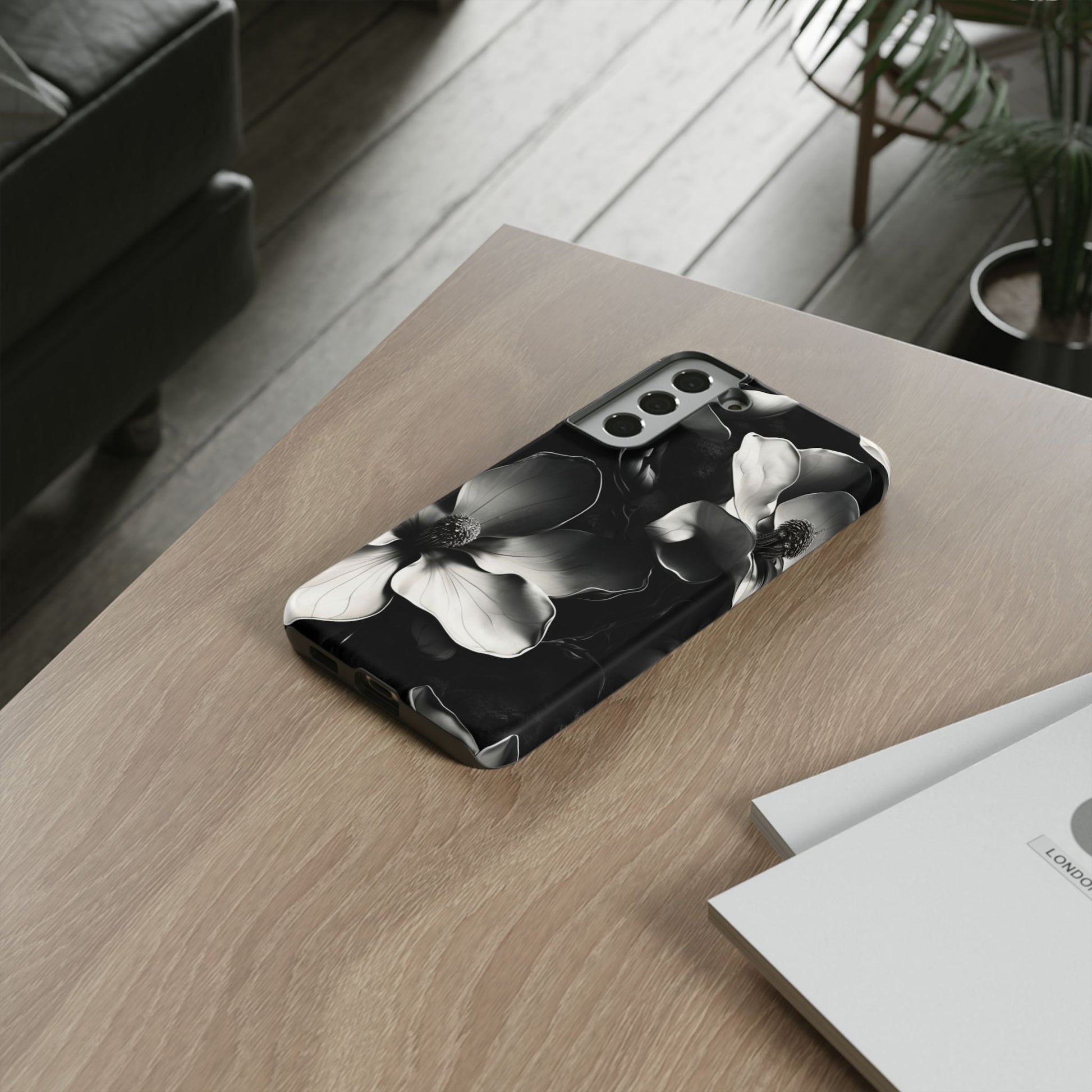 Monochrome Magnolia - Elegant Black & White Floral Samsung Galaxy S22 Plus Tough Phone Case - Artistic Magnolia Design