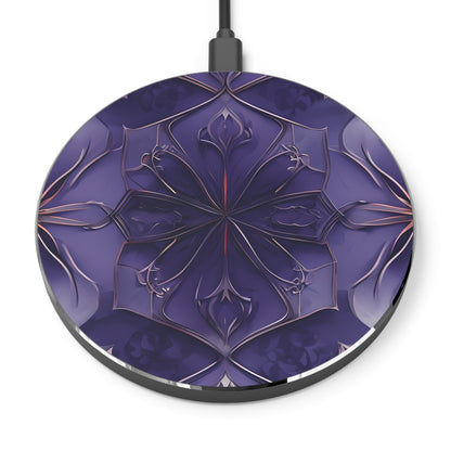 Violet Nebula purple abstract mandala art Qi wireless charger with deep violet geometric floral design