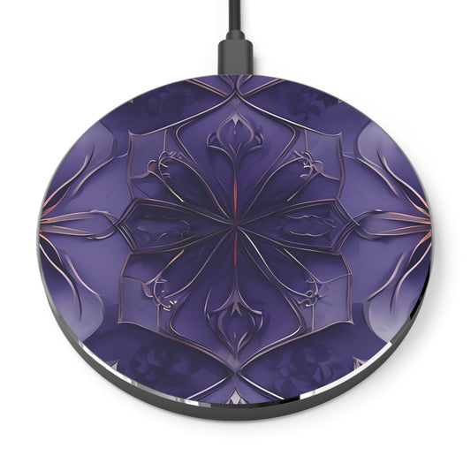 Violet Nebula purple abstract mandala art Qi wireless charger with deep violet geometric floral design