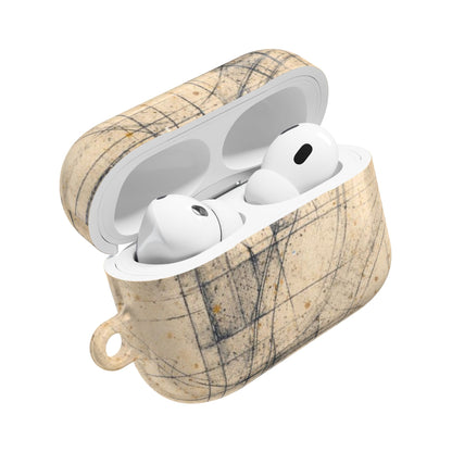 Architectural Parchment Blueprint AirPods case open showing protective cover with vintage blueprint artwork