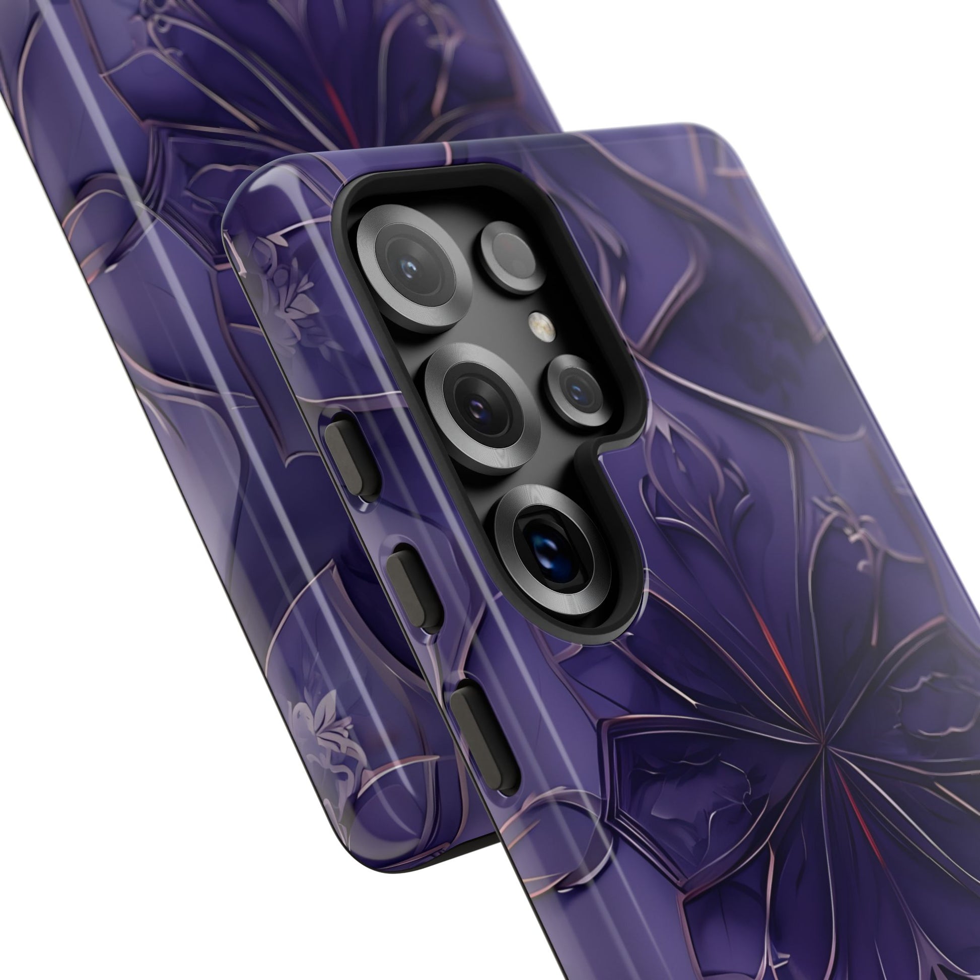 Violet Nebula - Kaleidoscope Collection Artistic Floral Burst - Samsung Galaxy S25 Ultra Tough Phone Case - Bold Purple Symmetrical Design