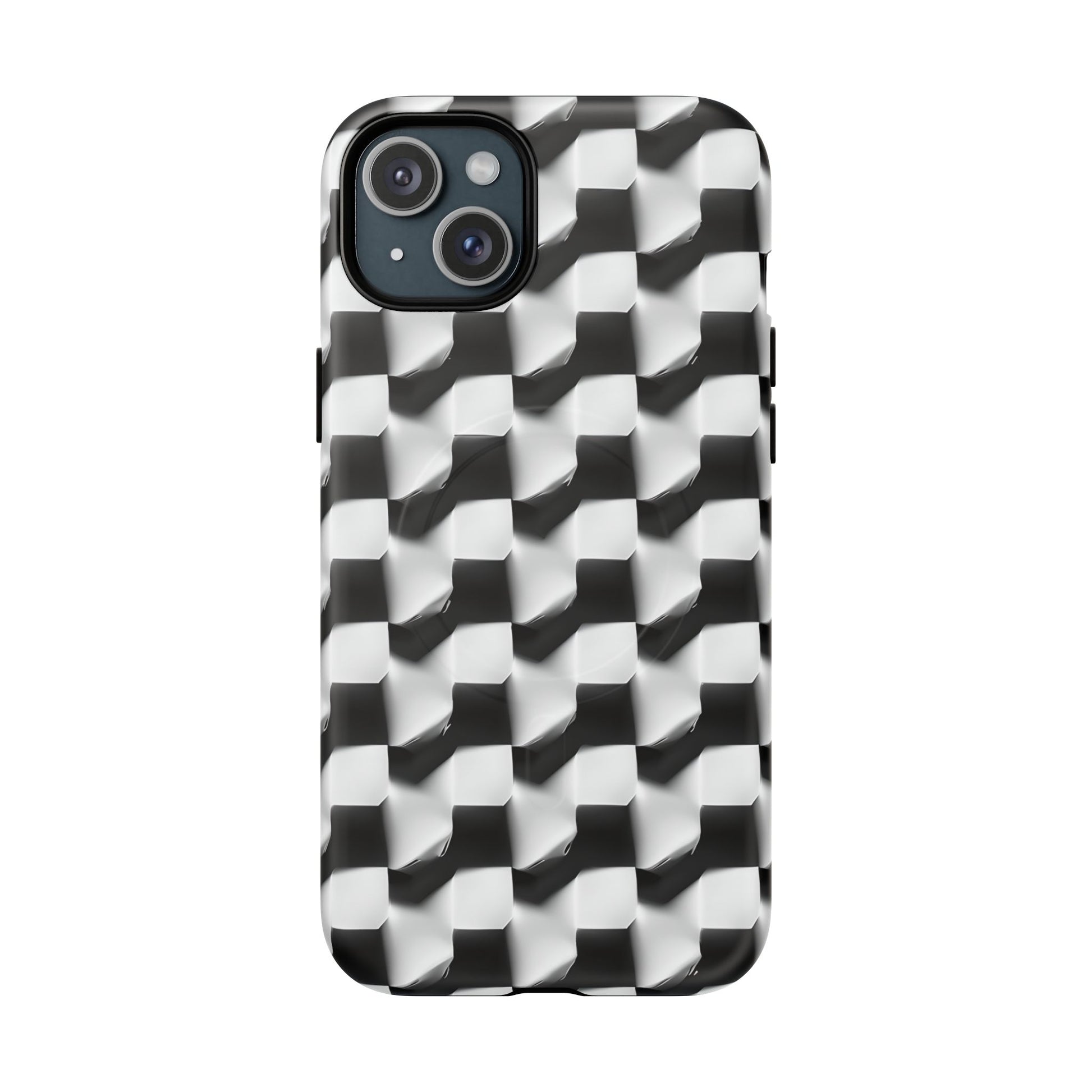 Monochrome Grid - iPhone 15 Plus MagSafe Phone Case - Bold, Modern Black & White Design