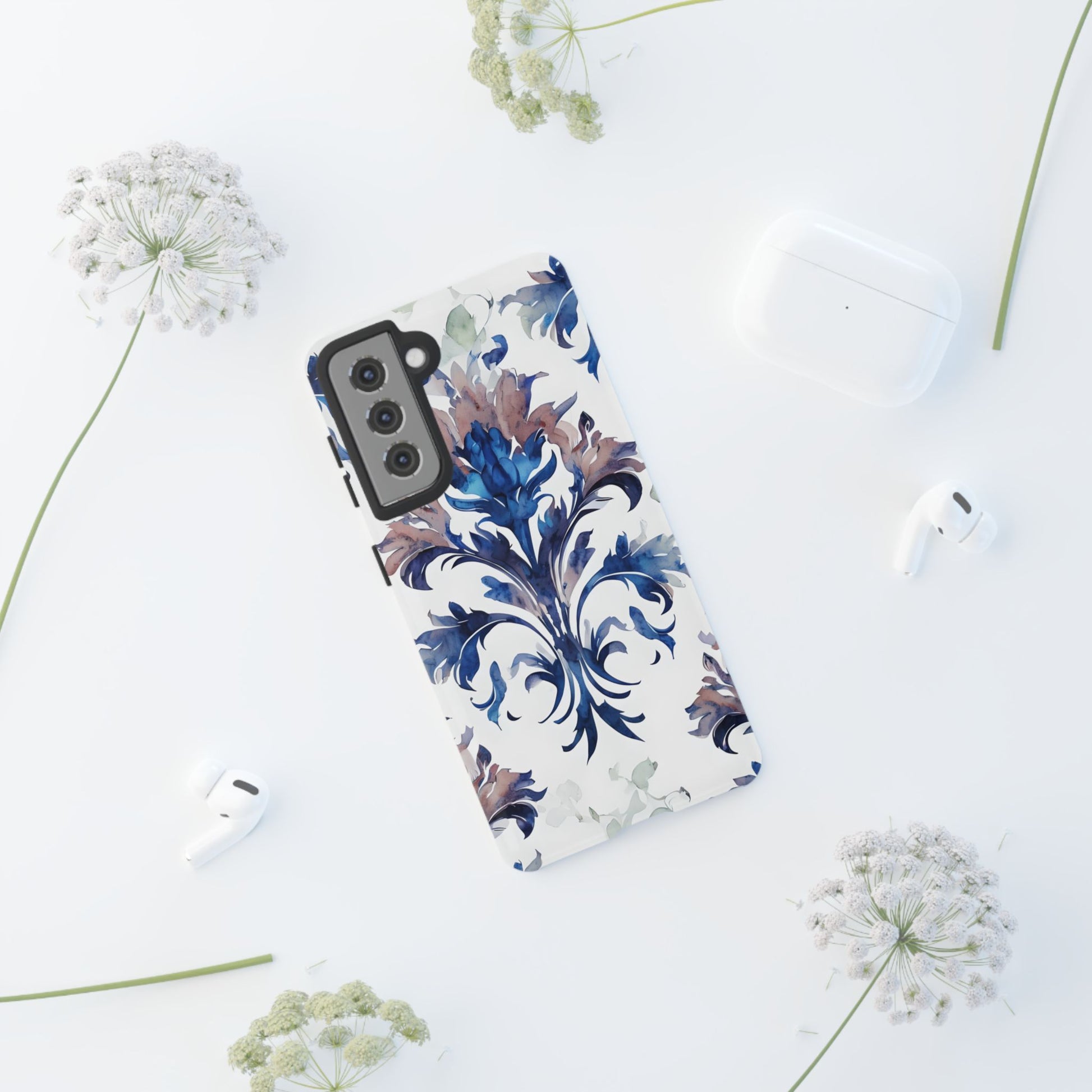 Delft Reverie - Elegant Blue & White Samsung S21 Tough Phone Case - Dutch Delftware-Inspired Floral Design