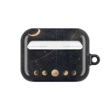 Celestial Moon Phase AirPods case back view showing moon phase pattern and celestial line artwork