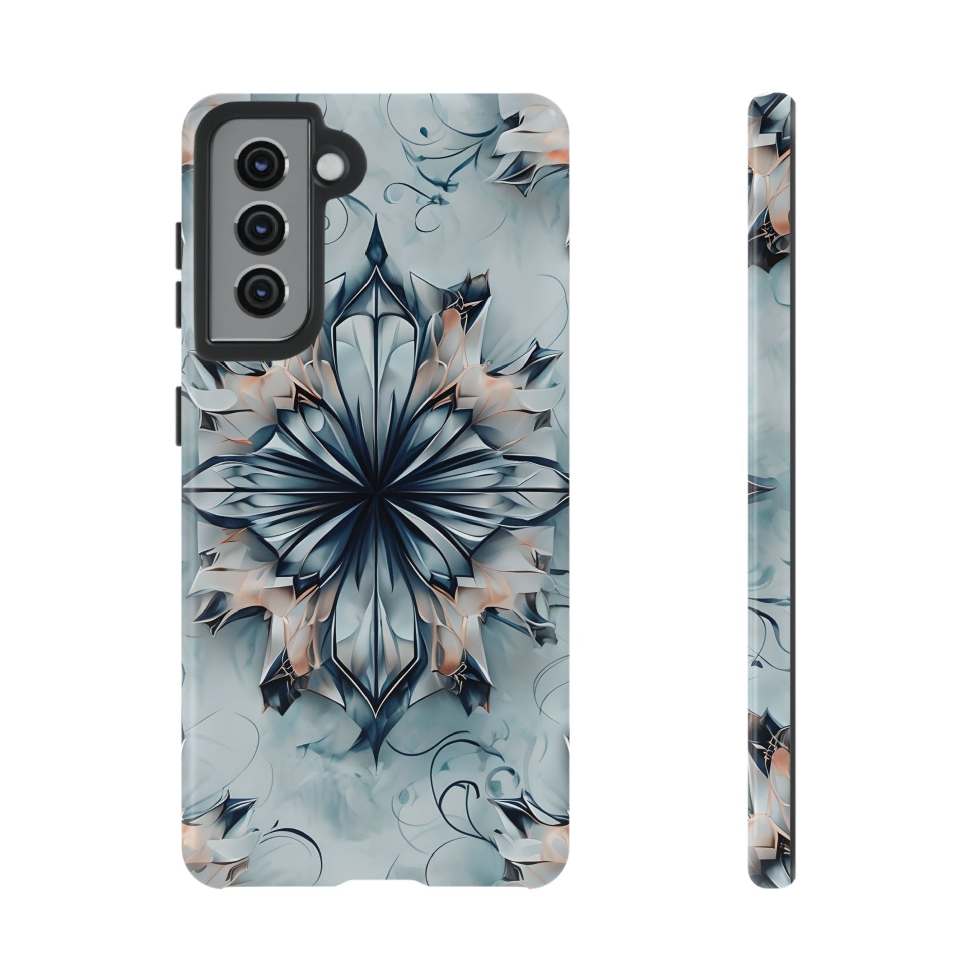 Indigo Mirage - Artistic Kaleidoscope Collection Artistic Floral - Samsung Galaxy S21 Tough Phone Case - Bold Indigo Symmetrical Design