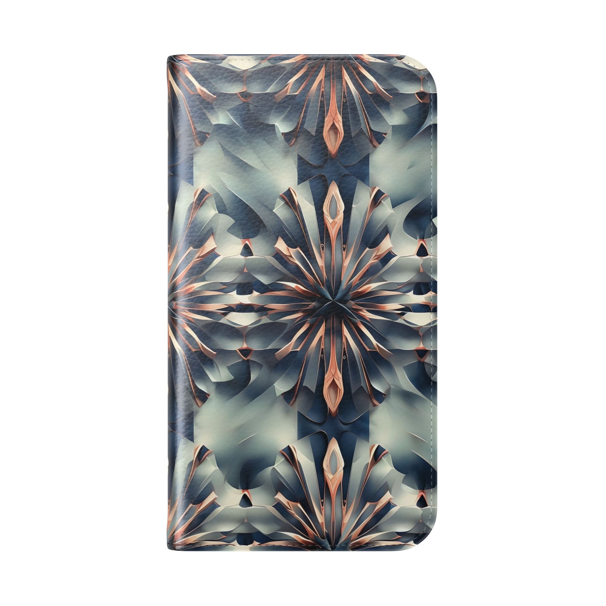 Obsidian Kaleidoscope iPhone 16 Wallet Case - Elegant Abstract Flip Cover with Card Slots