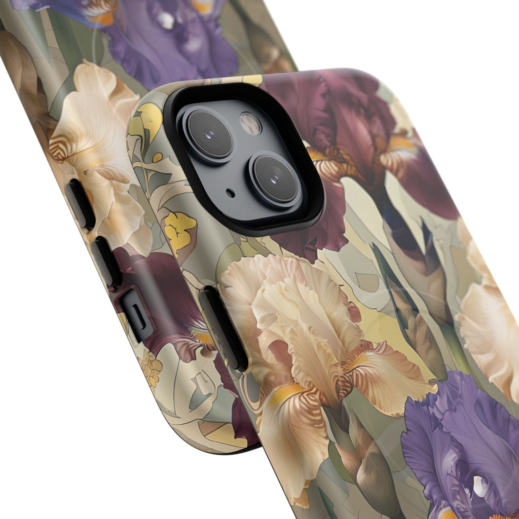 Iris Reverie - Elegant Painterly - iPhone 14 Plus - MagSafe Compatible - Artistic Purple & Cream Iris Design