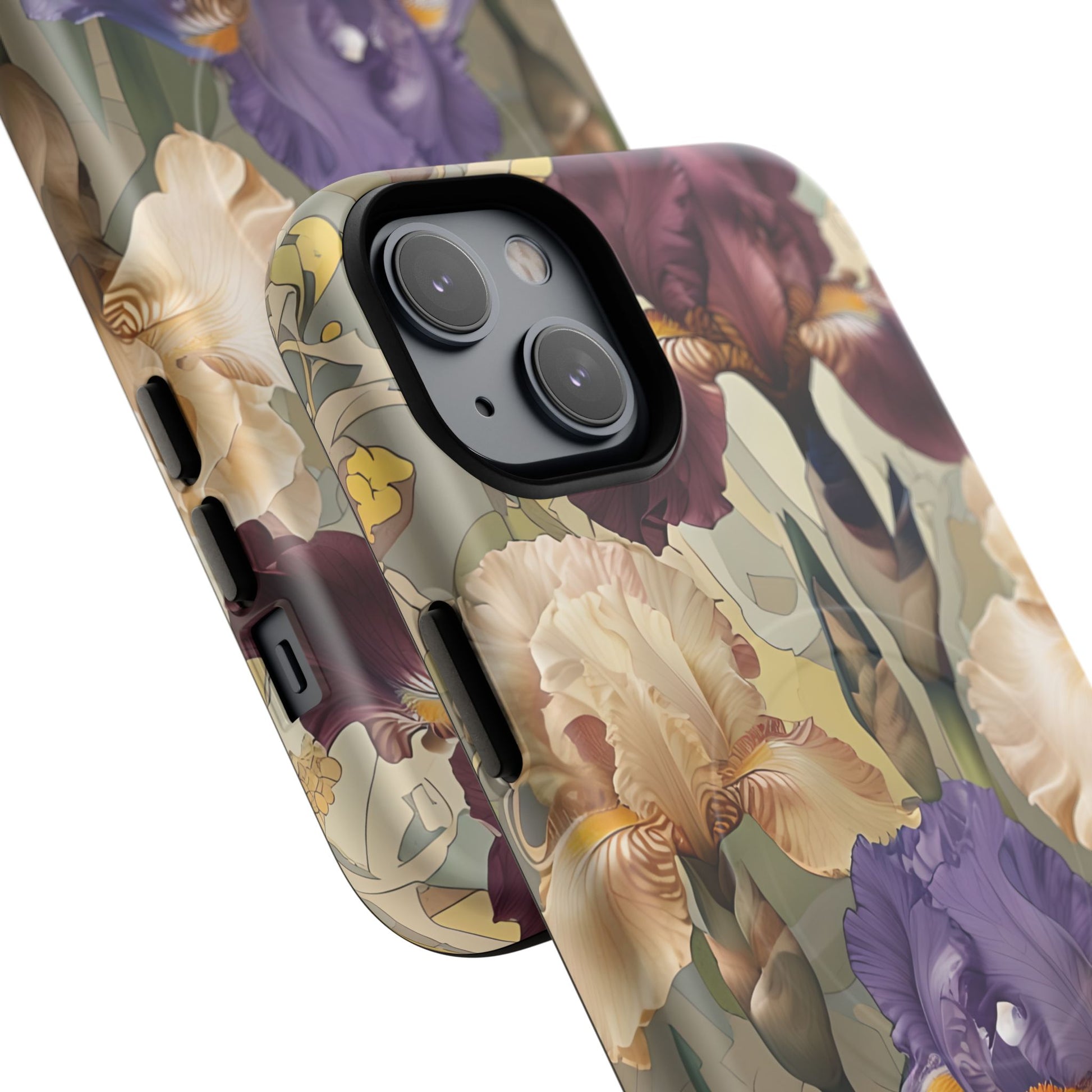 Iris Reverie - Elegant Painterly - iPhone 14 Plus - MagSafe Compatible - Artistic Purple & Cream Iris Design