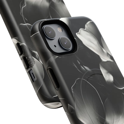 Monochrome Magnolia - Elegant Black & White Floral iPhone MagSafe Phone Case - Artistic Magnolia Design
