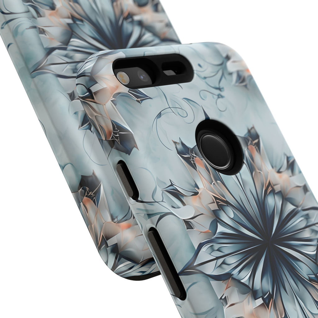 Indigo Mirage - Artistic Kaleidoscope Collection Artistic Floral - Google Pixel Tough Phone Case - Bold Indigo Symmetrical Design