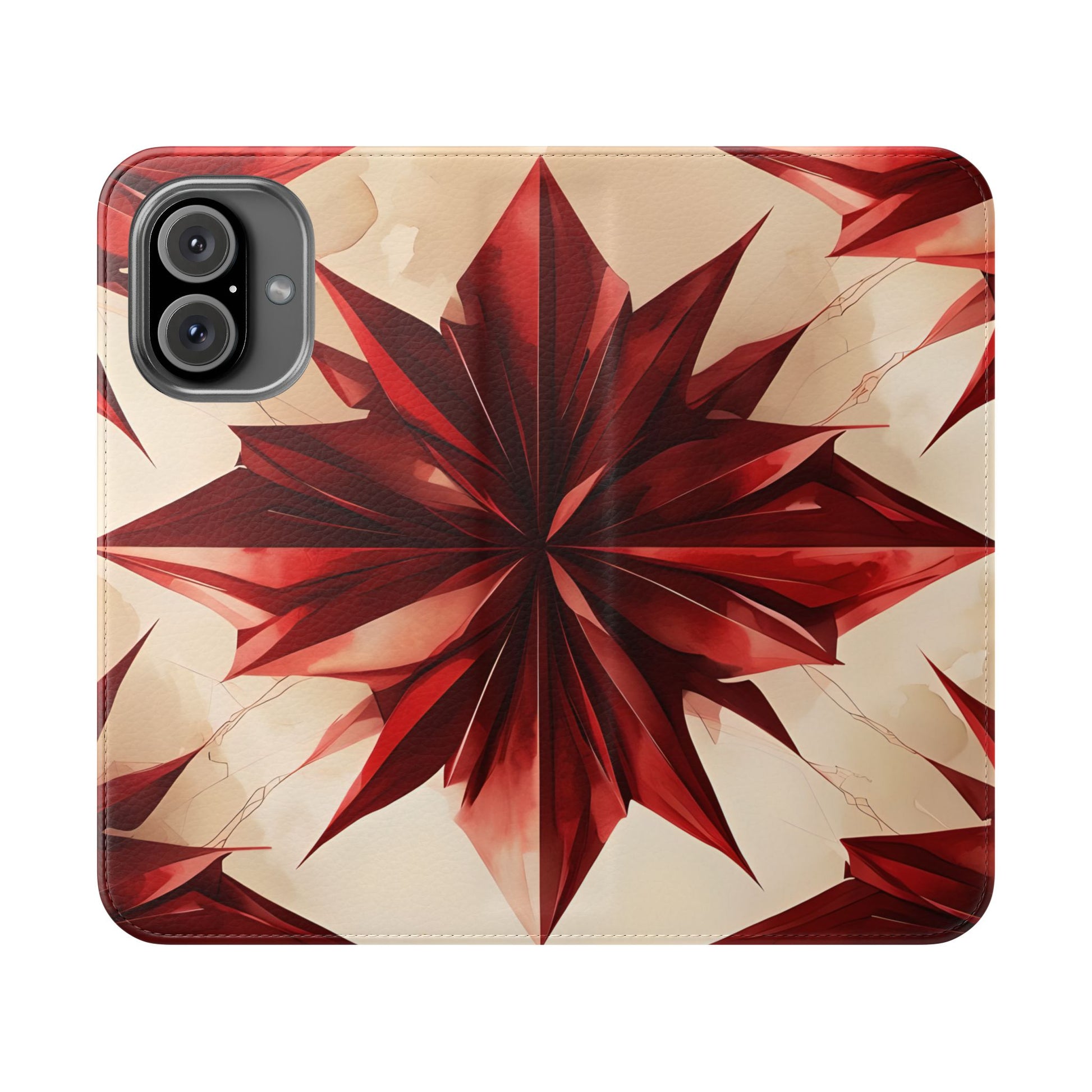 Ruby Compass iPhone 16 Wallet Case - Bold Geometric Flip Cover with Card Slots