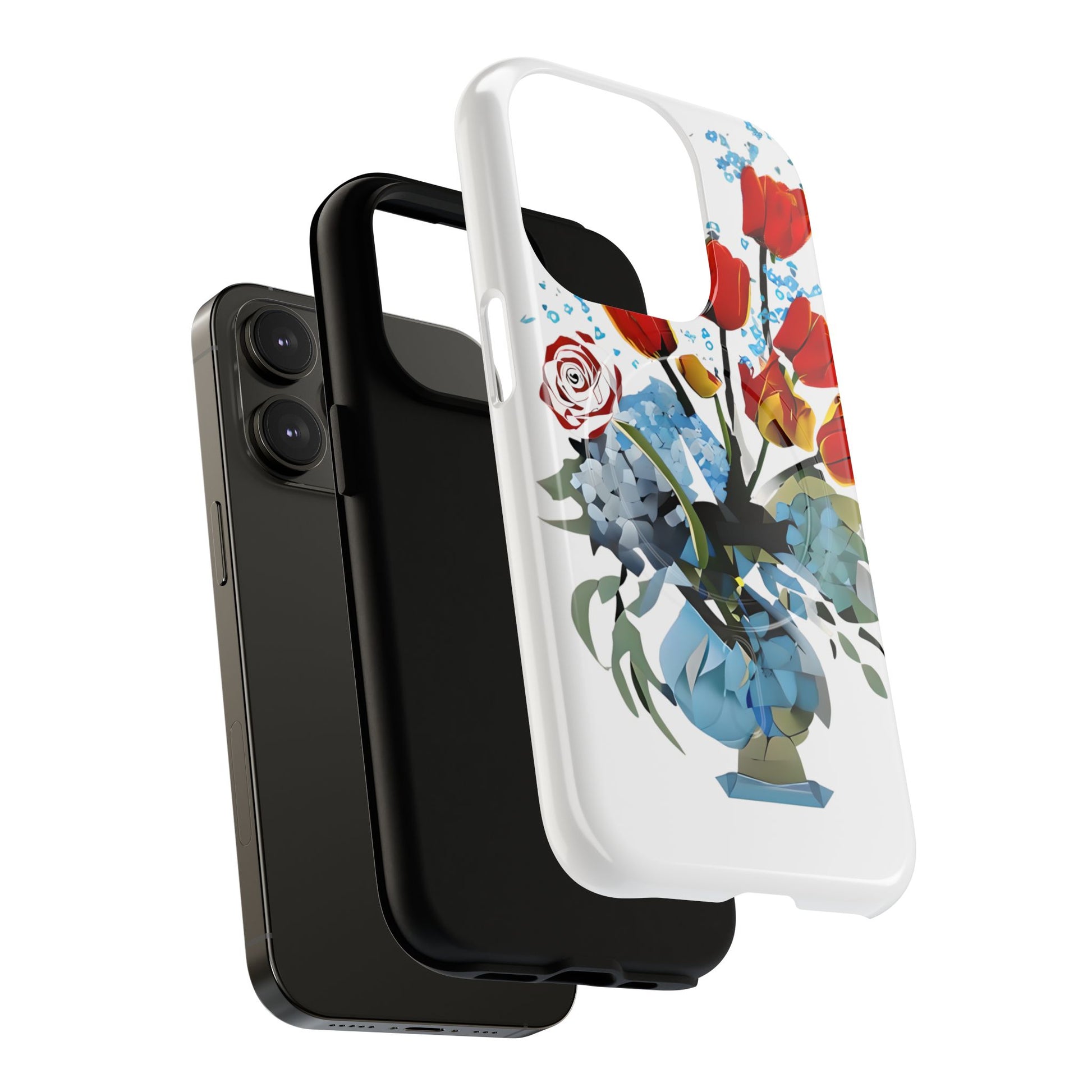 Bouquet Brilliance - Artistic Floral iPhone 14 Pro MagSafe Phone Case - Vibrant Tulip, Rose & Hydrangea Design