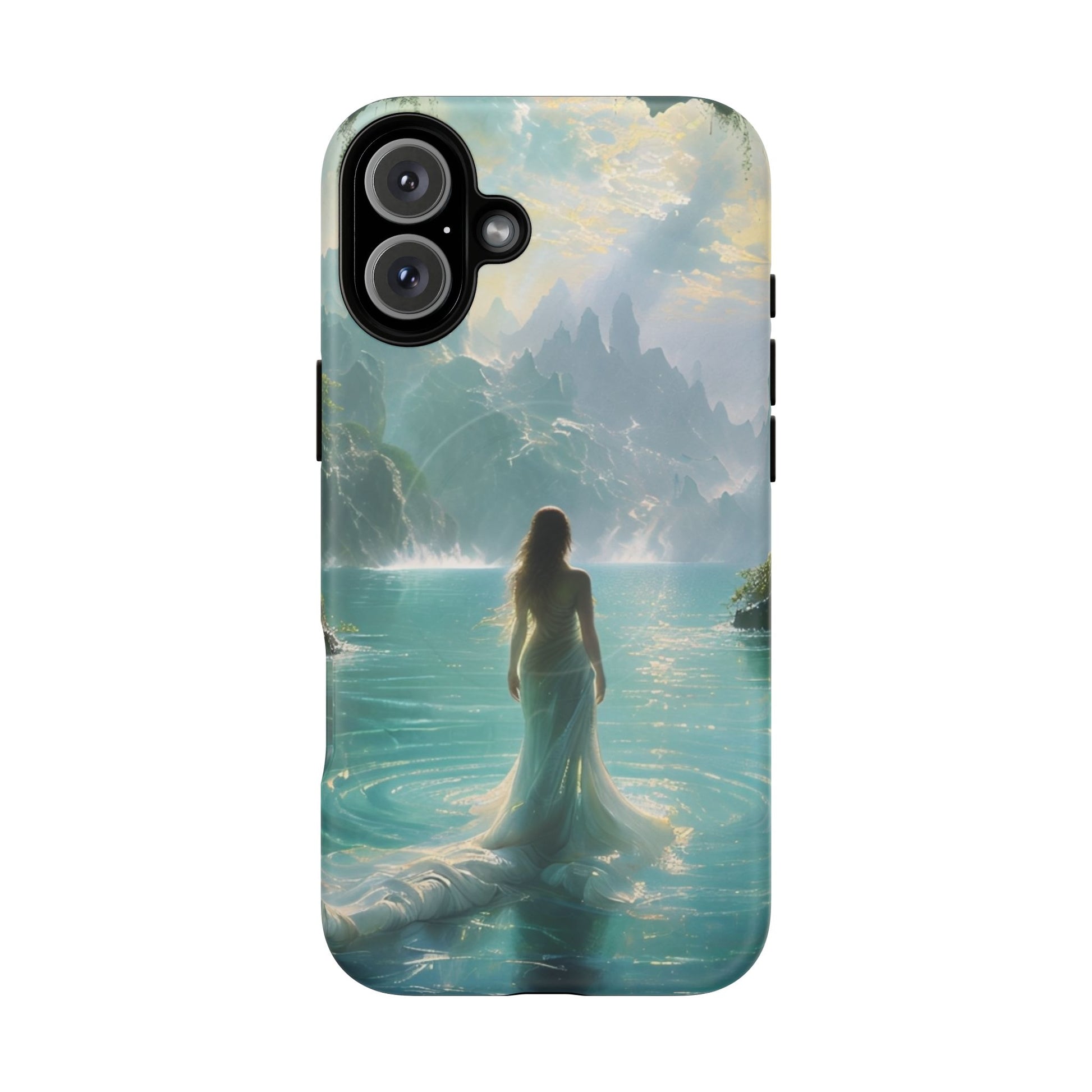 Celestial Tides - Dreamscape Art iPhone 16 Plus MagSafe Phone Case -Ethereal Woman & Fantasy Landscape Design