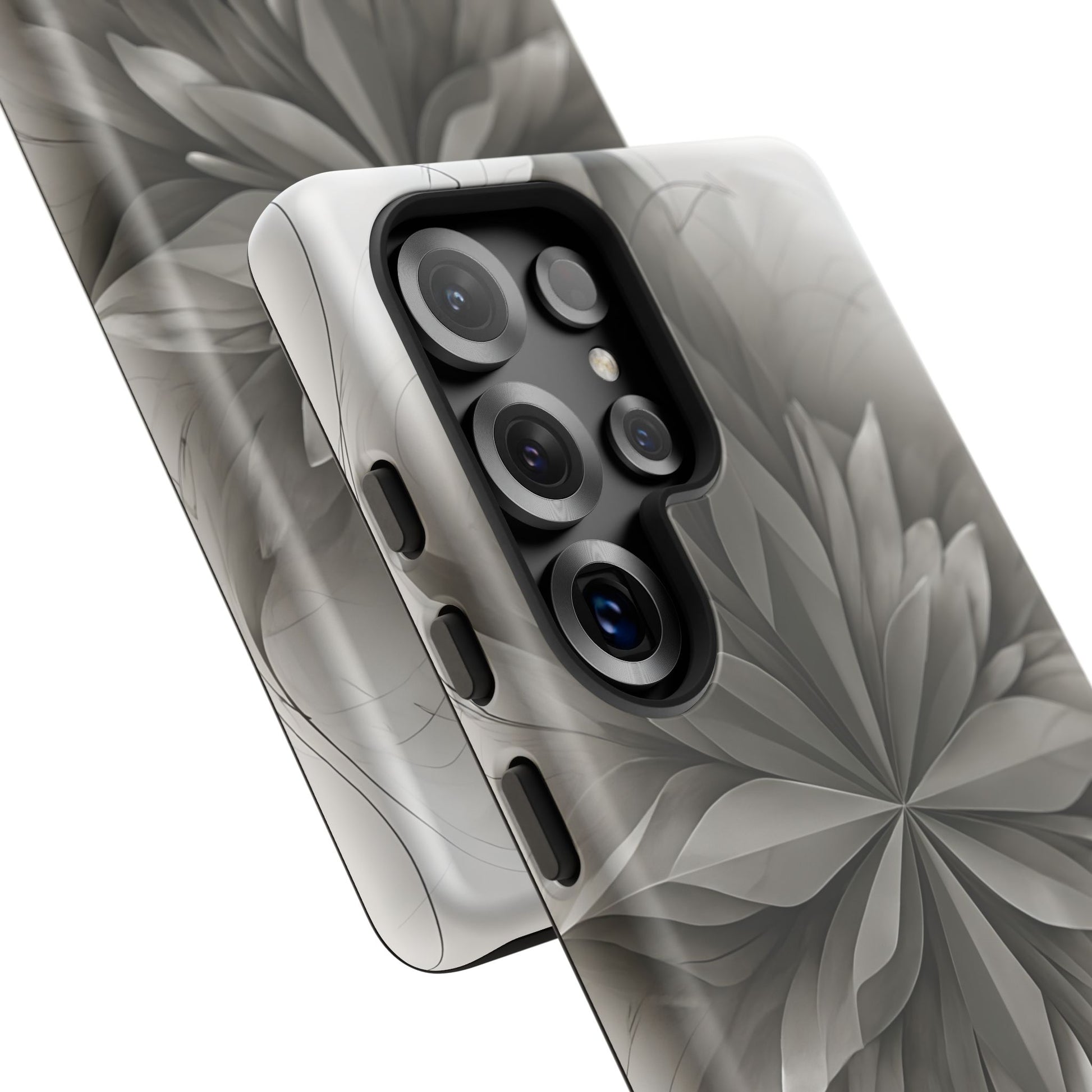 Silver Lotus - Elegant Monochrome Floral Samsung Galaxy S25 Ultra Tough Phone Case - Modern Lotus Design