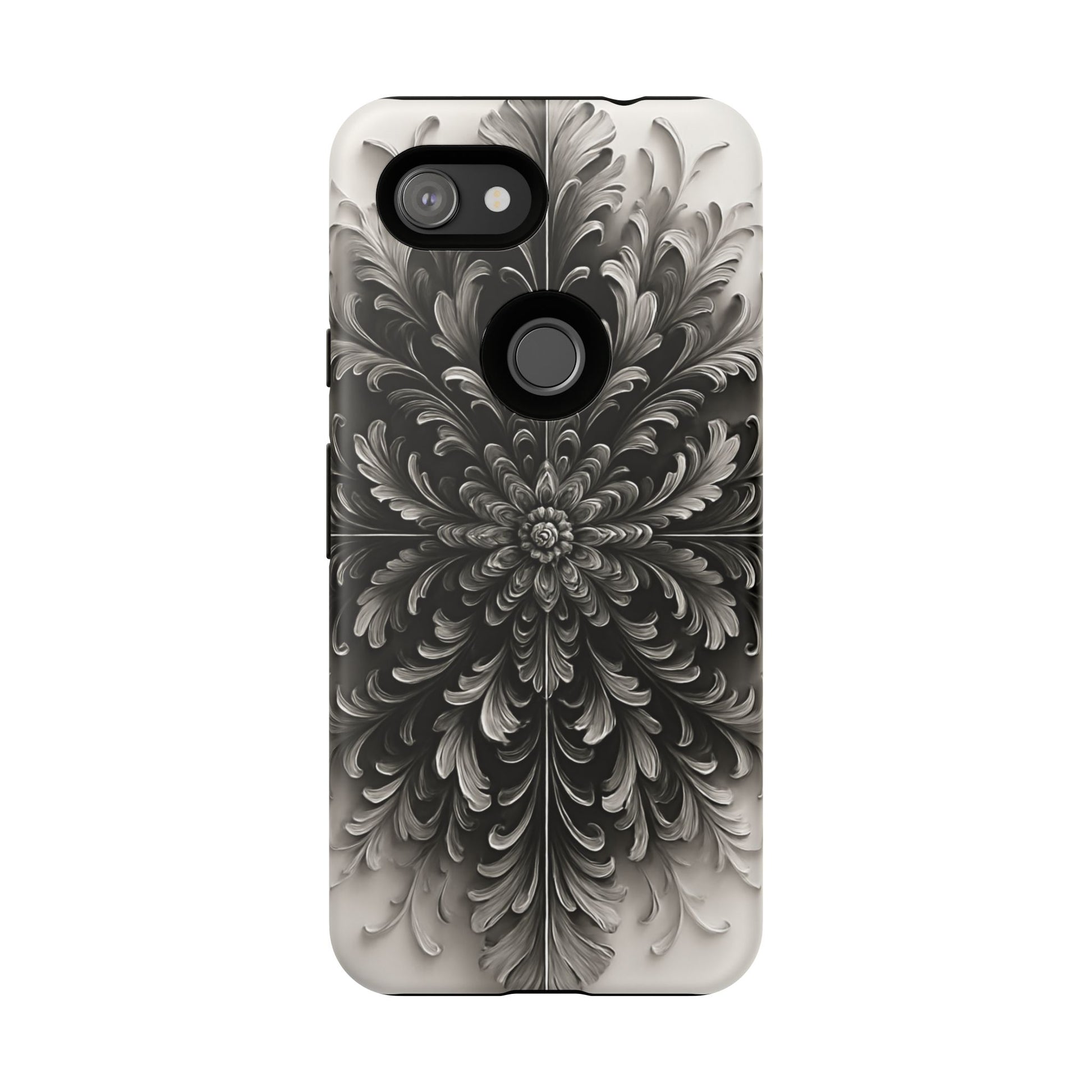 Obsidian Bloom - Elegant Black & White Google Pixel 3a Tough Phone Case - Intricate Mandala Flower Design