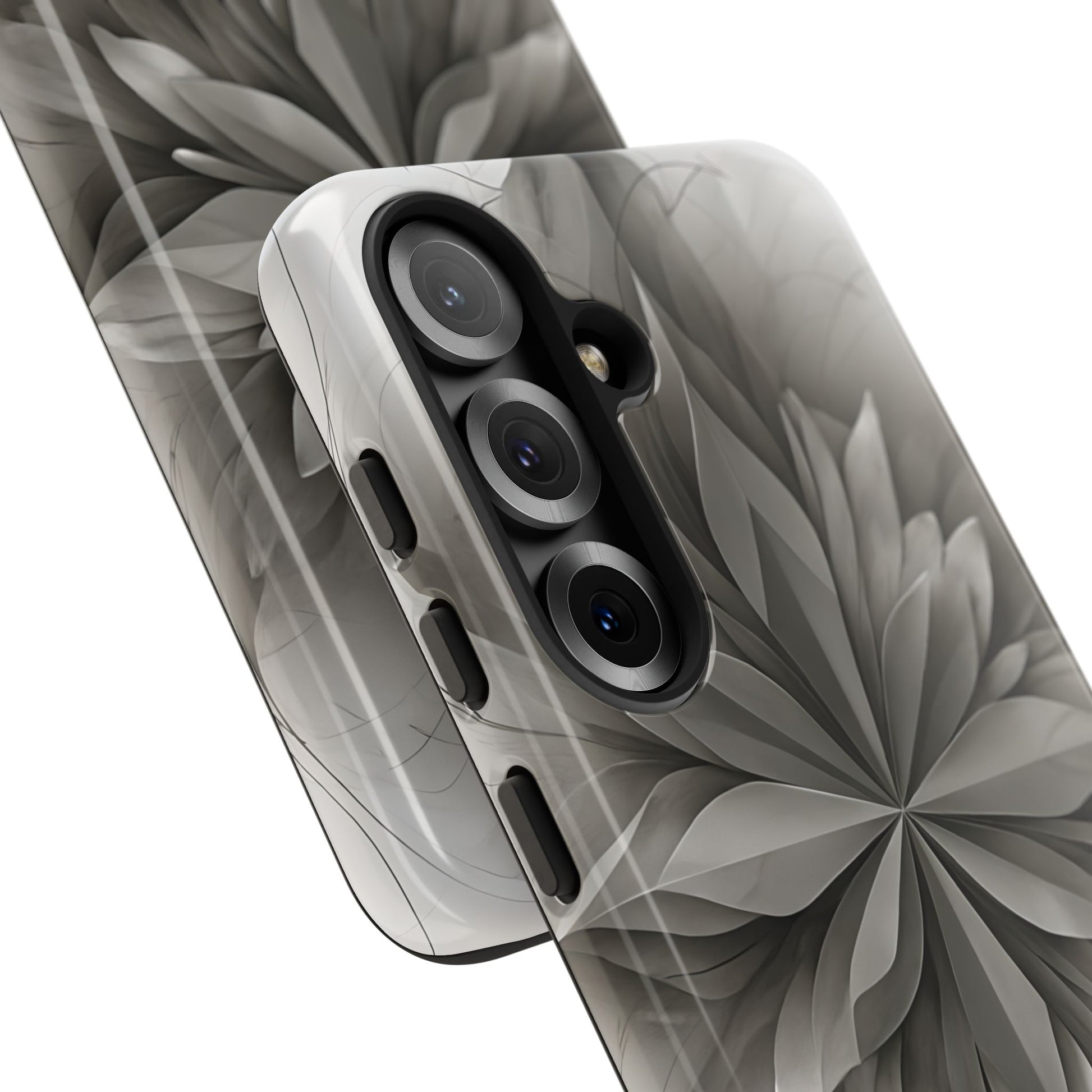 Silver Lotus - Elegant Monochrome Floral Samsung Galaxy S25 Tough Phone Case - Modern Lotus Design