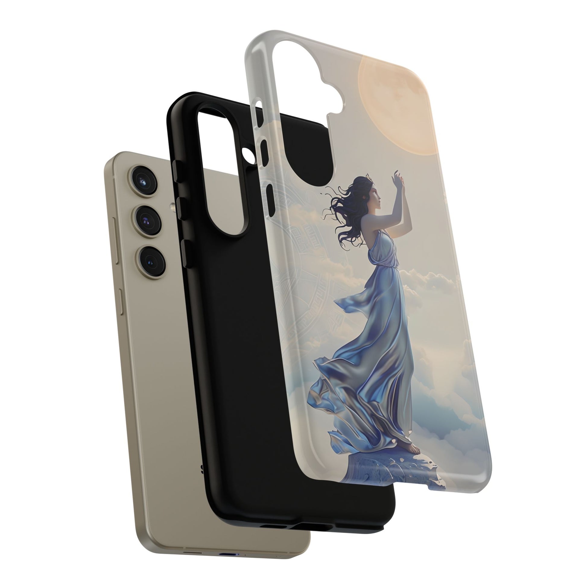 Moonlit Ascend - Ethereal Celestial Art Samsung Galaxy S24 Plus Tough Phone Case - Dreamy Night Sky & Floating Woman Design