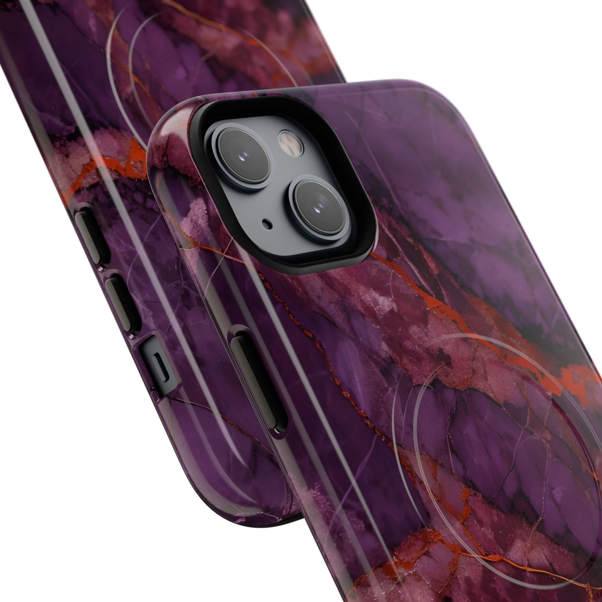 Amethyst Current - Kaleidoscope Collection Artistic Floral Burst - iPhone 14 Plus MagSafe Phone Case - Bold Purple Symmetrical Design