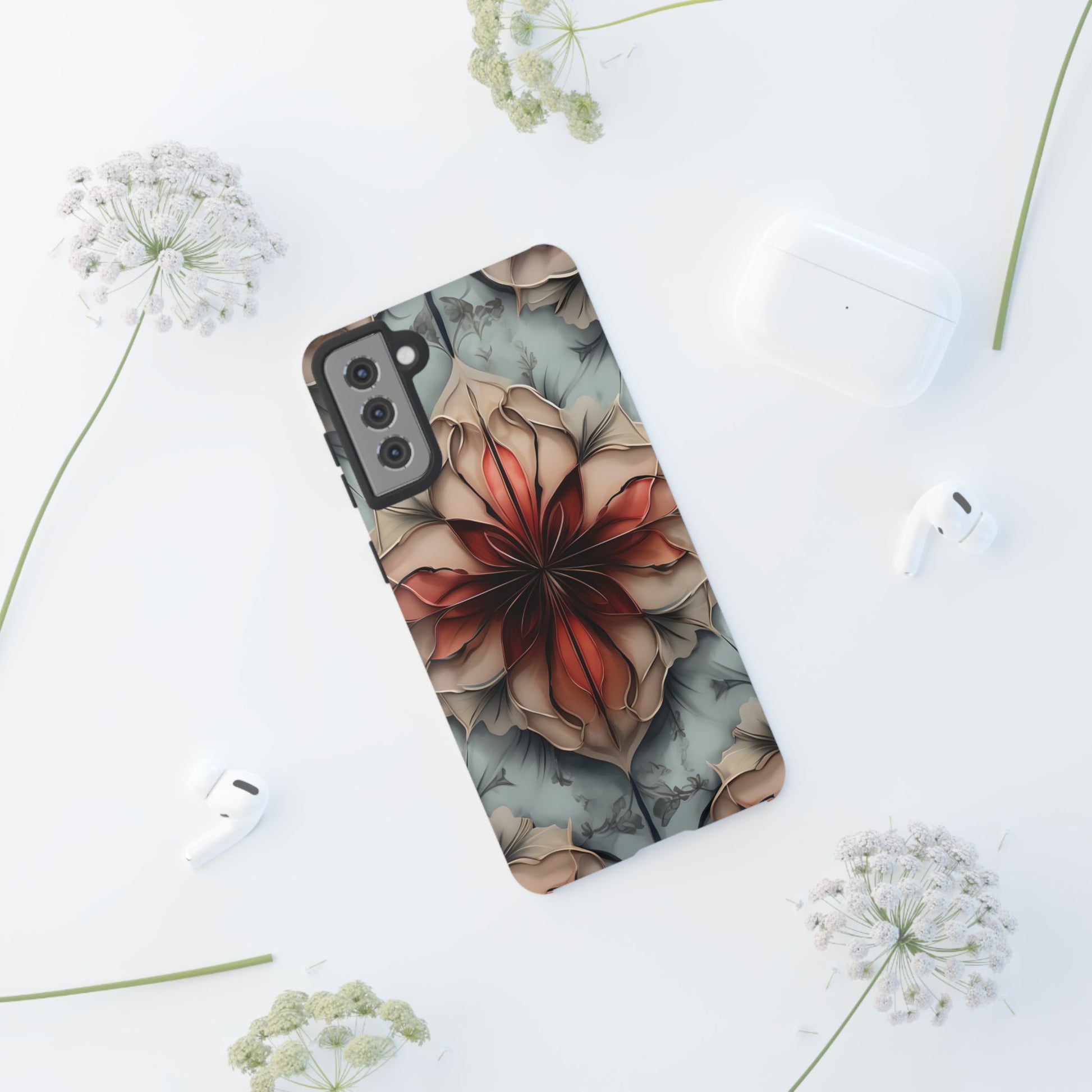 Ember Bloom - Kaleidoscope Collection Artistic Floral - Samsung Galaxy S21 Plus Tough Phone Case - Fiery Symmetrical Design