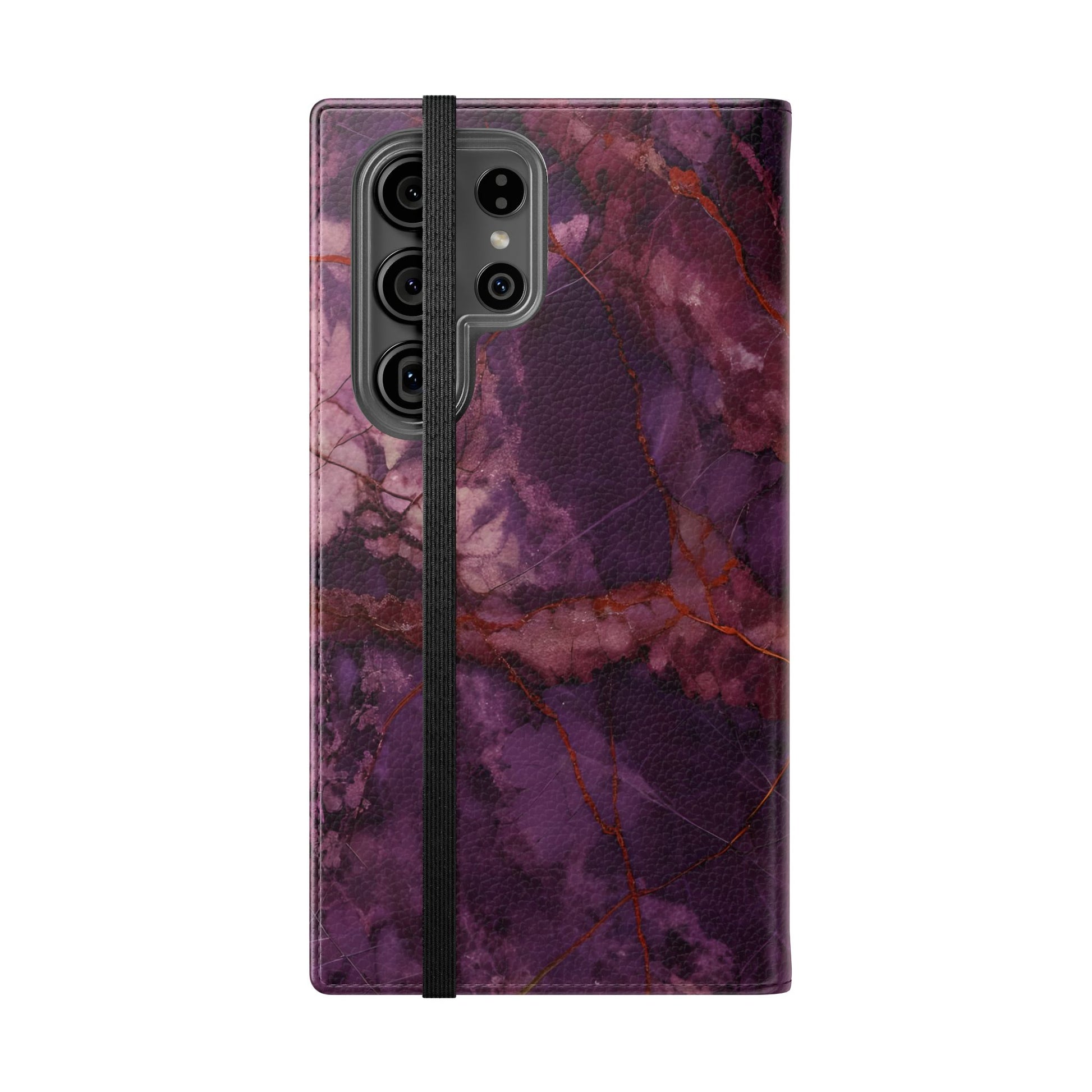 Amethyst Current Samsung Galaxy wallet flip phone case showing purple marble folio cover with red stone veining