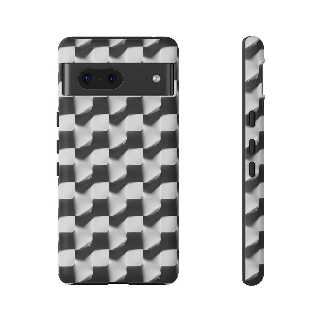 Monochrome Grid Tough Case for Google Pixel 7 - Classic Checkerboard, Black & White, Minimalist Trend