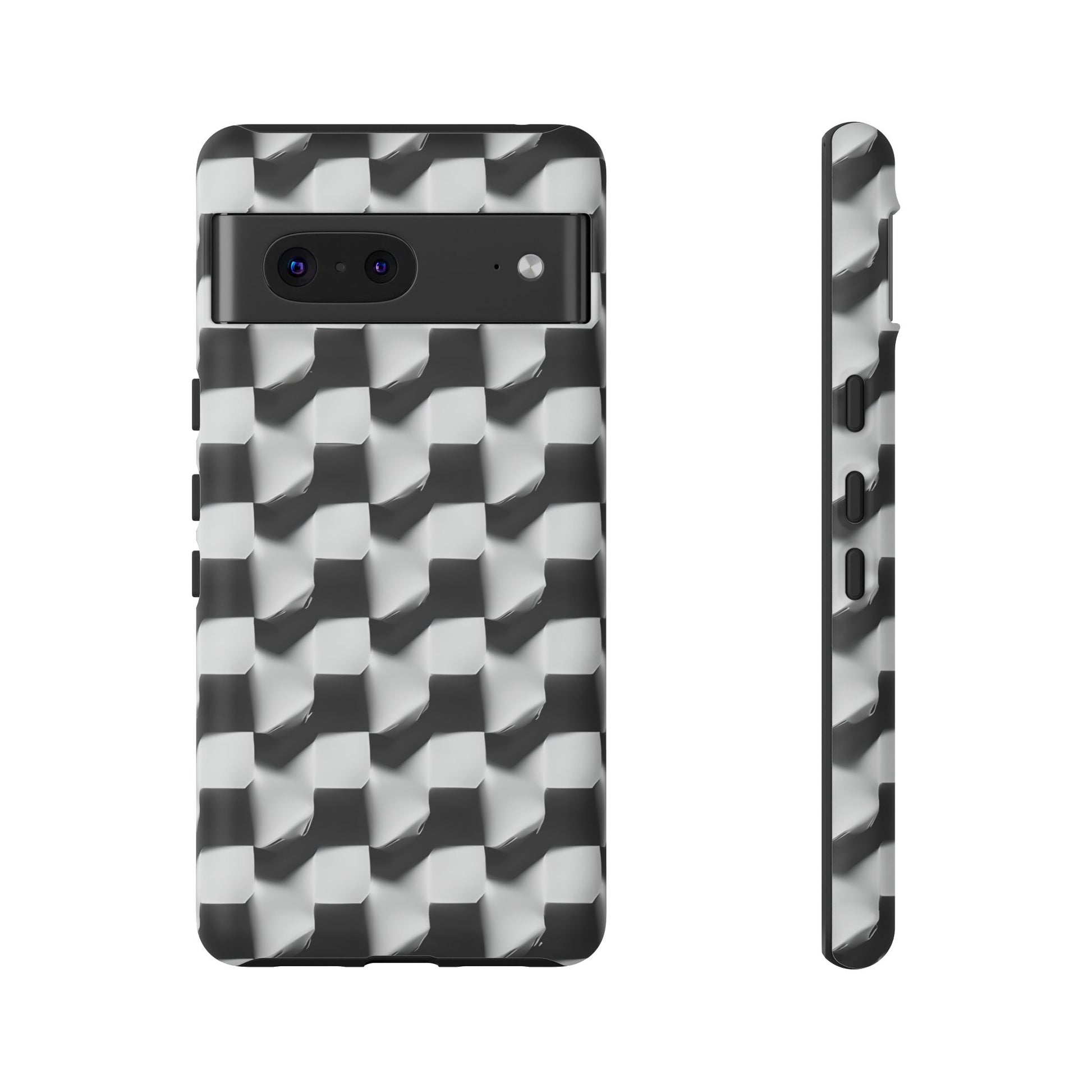 Monochrome Grid Tough Case for Google Pixel 7 - Classic Checkerboard, Black & White, Minimalist Trend
