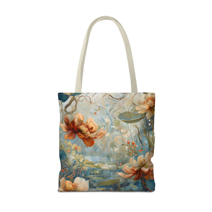 Waterlily Dreamscape Tote Bag (16x16 & 18x18)- Tranquil Art Print on Durable Polycanvas, Artistic Eco-Friendly Shopping Bag