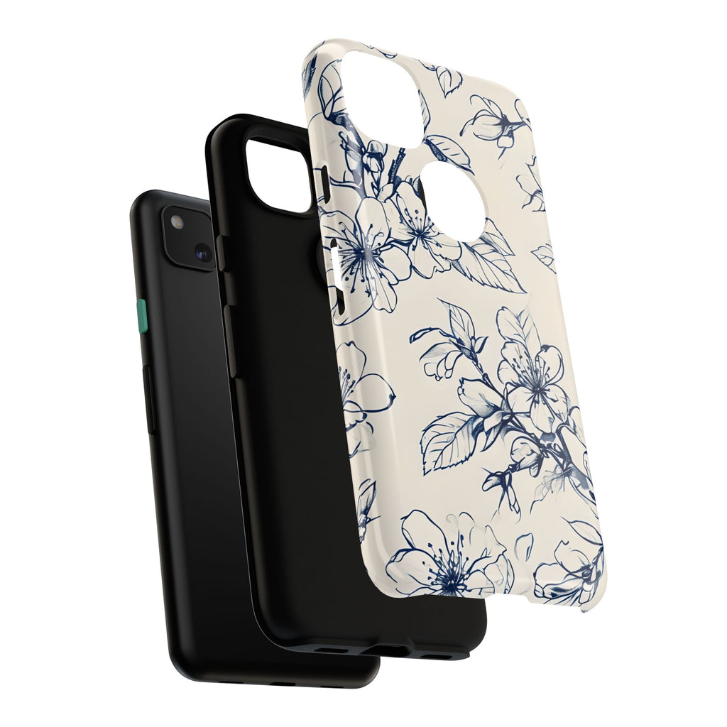 Blossom Sketch - Artistic Blue Floral Google Pixel 4a - Tough Phone Case - Hand-Drawn Botanical Design