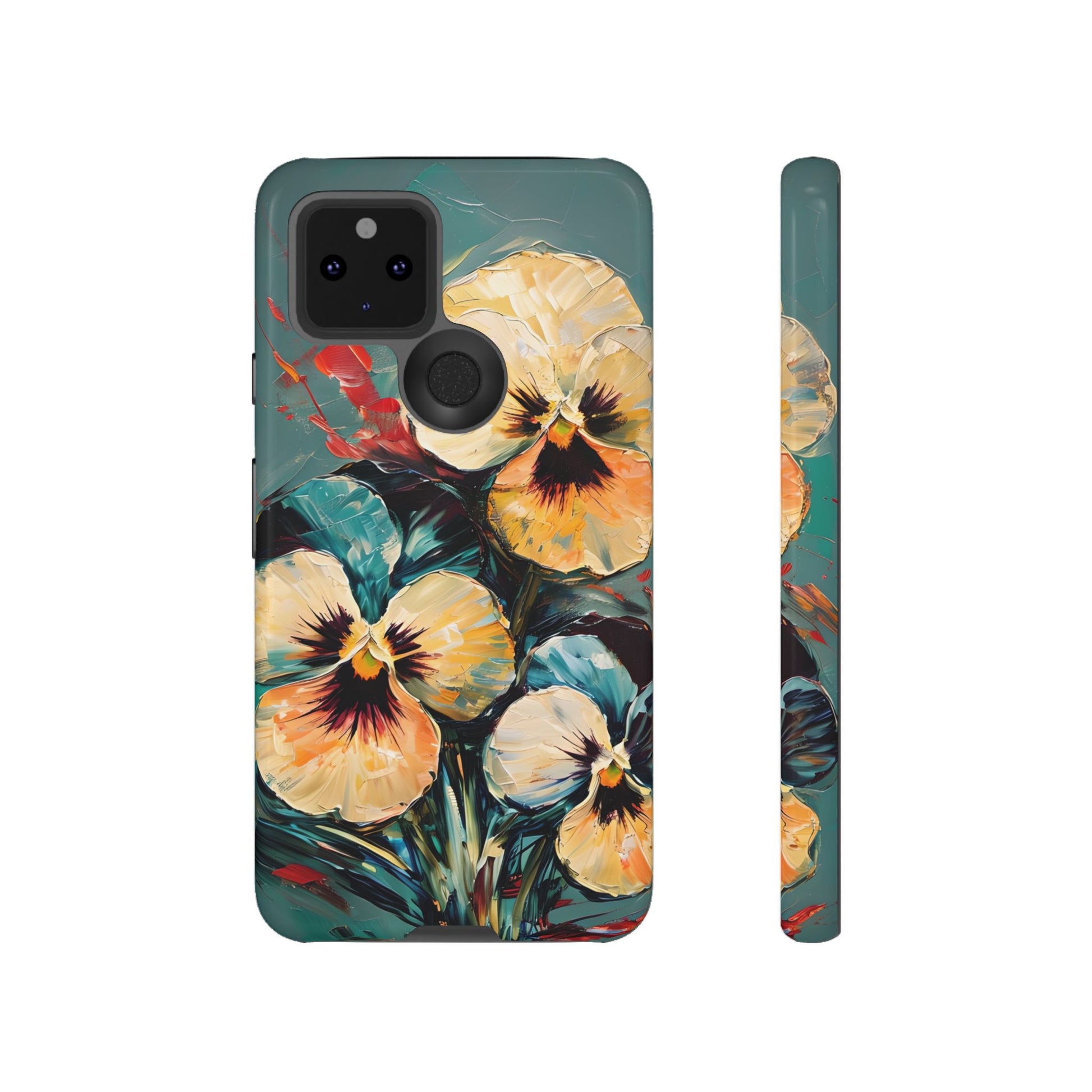 Golden Pansy Cascade Tough Case for Google Pixel 5 5G - Floral Artistic Shockproof Cover, Elegant Protective Phone Case