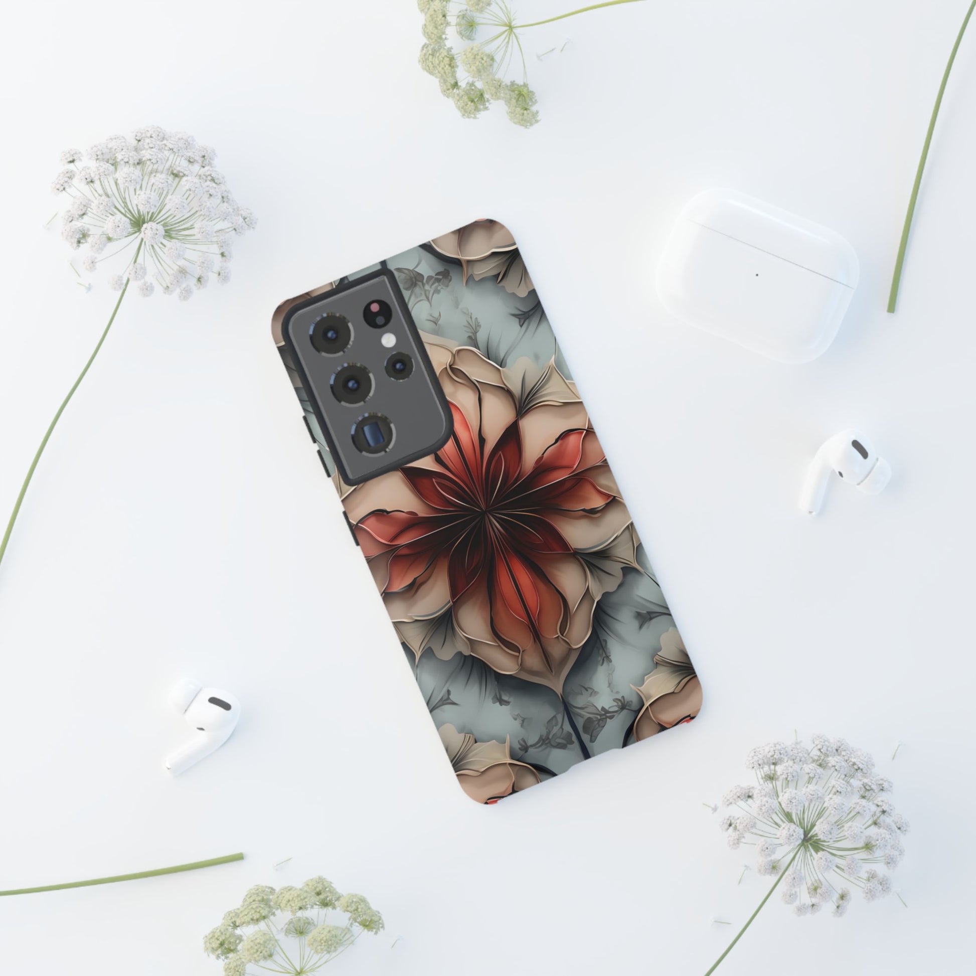 Ember Bloom - Kaleidoscope Collection Artistic Floral - Samsung Galaxy S21 Ultra Tough Phone Case - Fiery Symmetrical Design