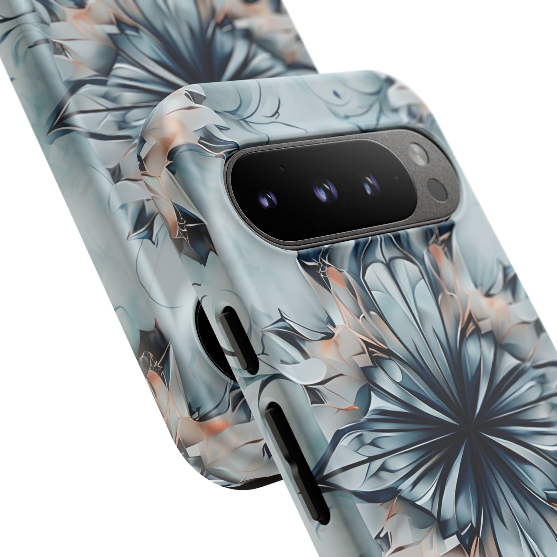 Indigo Mirage - Artistic Kaleidoscope Collection Artistic Floral - Google Pixel 9 Pro Tough Phone Case - Bold Indigo Symmetrical Design
