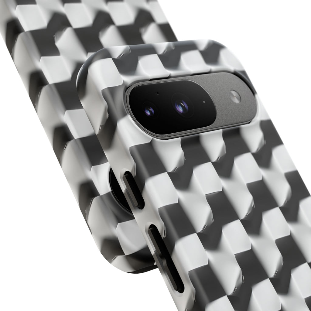 Monochrome Grid Tough Case for Google Pixel 9 - Classic Checkerboard, Black & White, Minimalist Trend