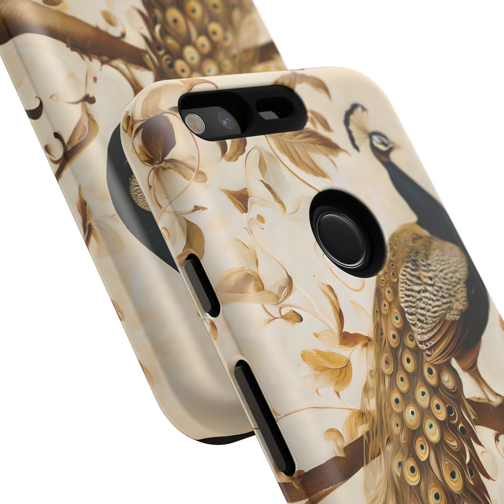 Golden Plumage - Luxe Peacock Art Google Pixel Phone Case - Elegant Gold & Cream Design