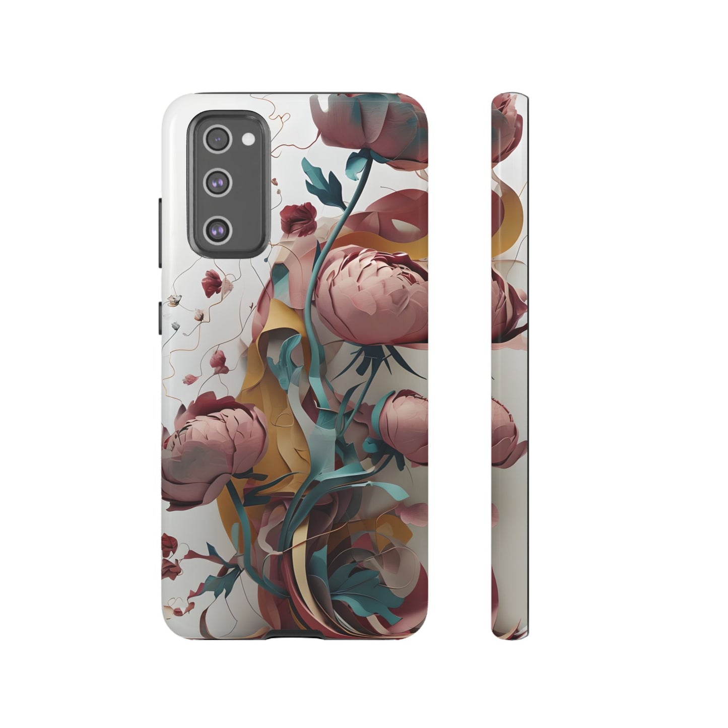Blushing Peony Veil - Elegant Painterly Floral Samsung Galaxy Tough Phone Case - Soft Blush & Teal Peony Design