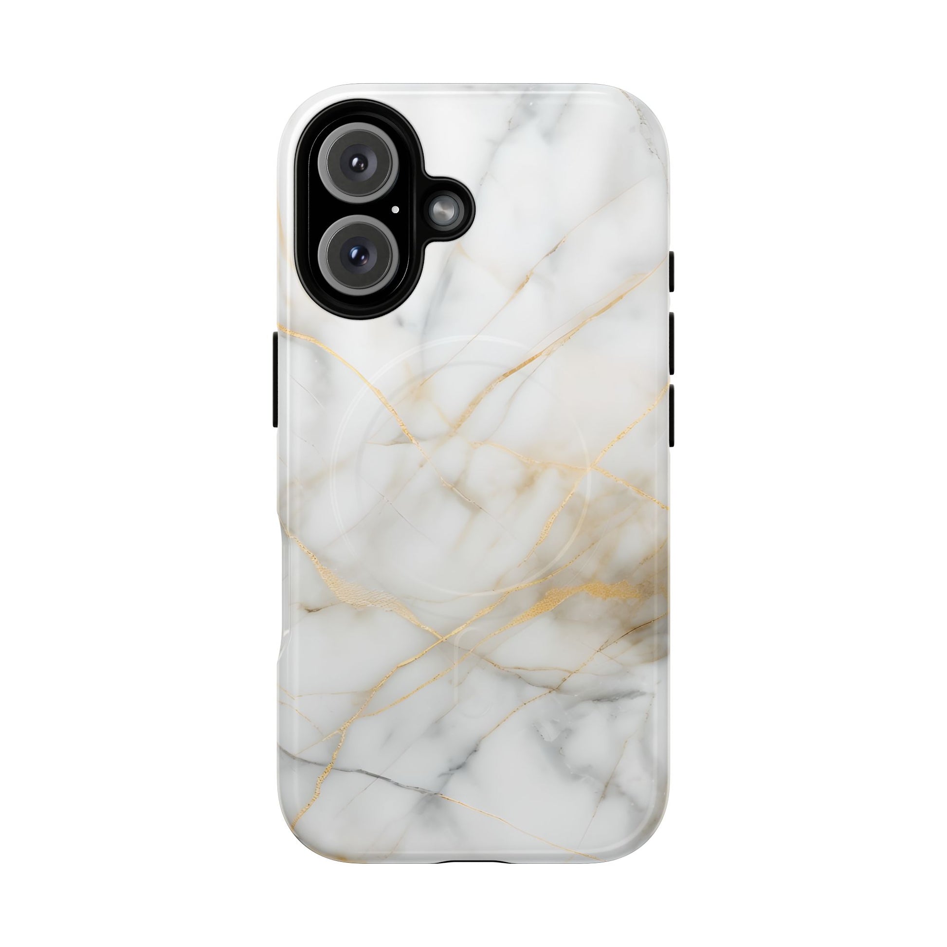 Golden Vein iPhone 16 MagSafe Phone Case -White Neutral Marble Design