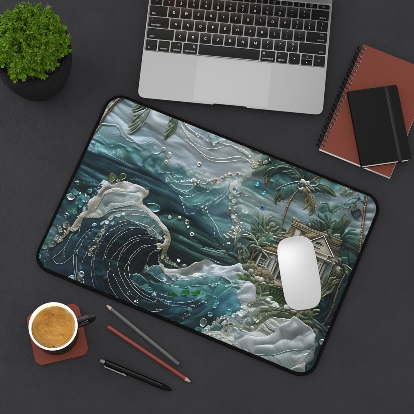 Tropical Midnight Wave Designer Desk Mat - Premium Office Desk Pad, 3 Sizes Available, Artistic Workspace Protection on a Smooth Surface