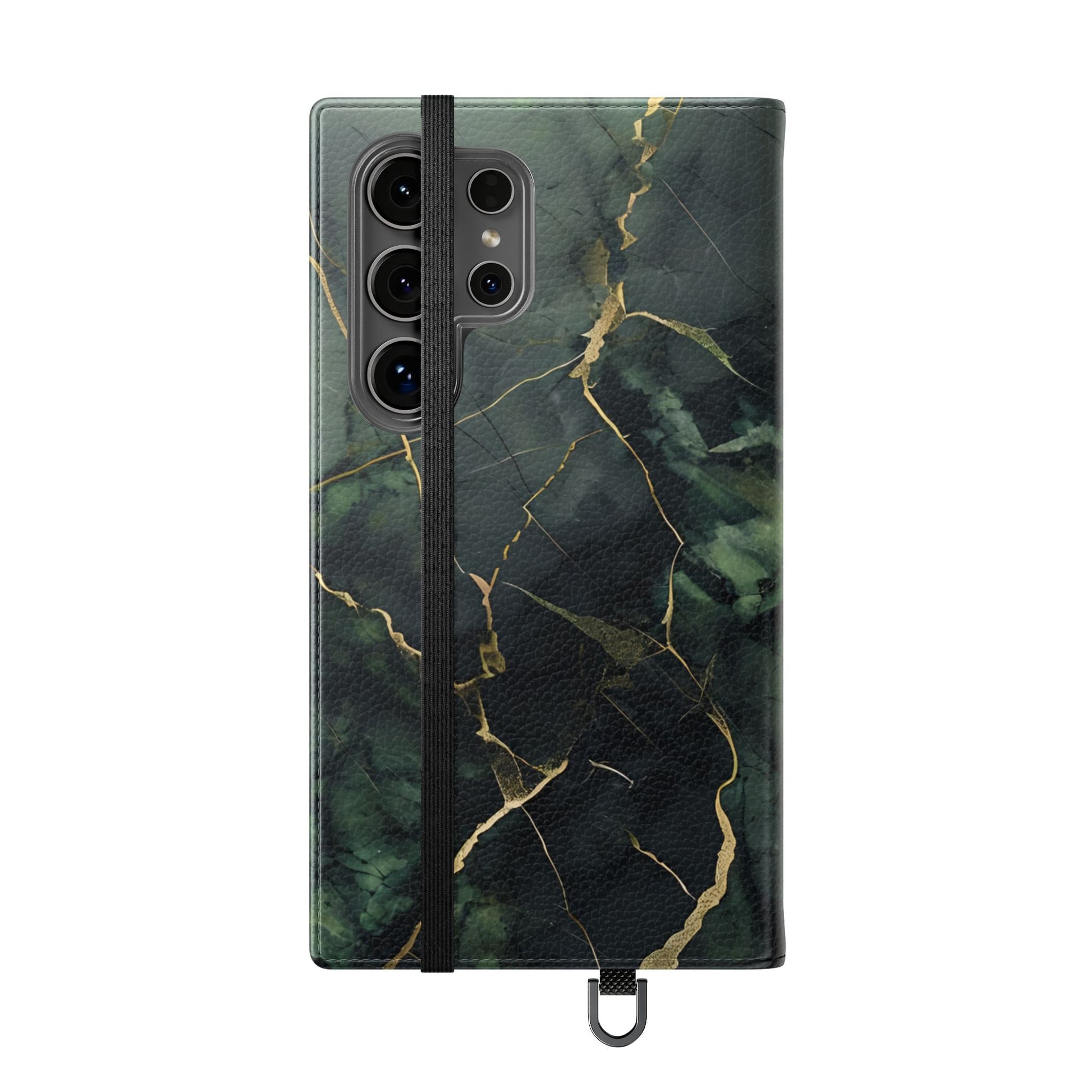 Verdant Vein - Flip Phone Case for Samsung Galaxy S24 Ultra - Green and Gold Marble Design