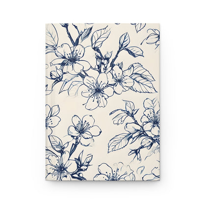 Blossom Sketch hardcover journal with navy botanical floral illustration on a soft cream background