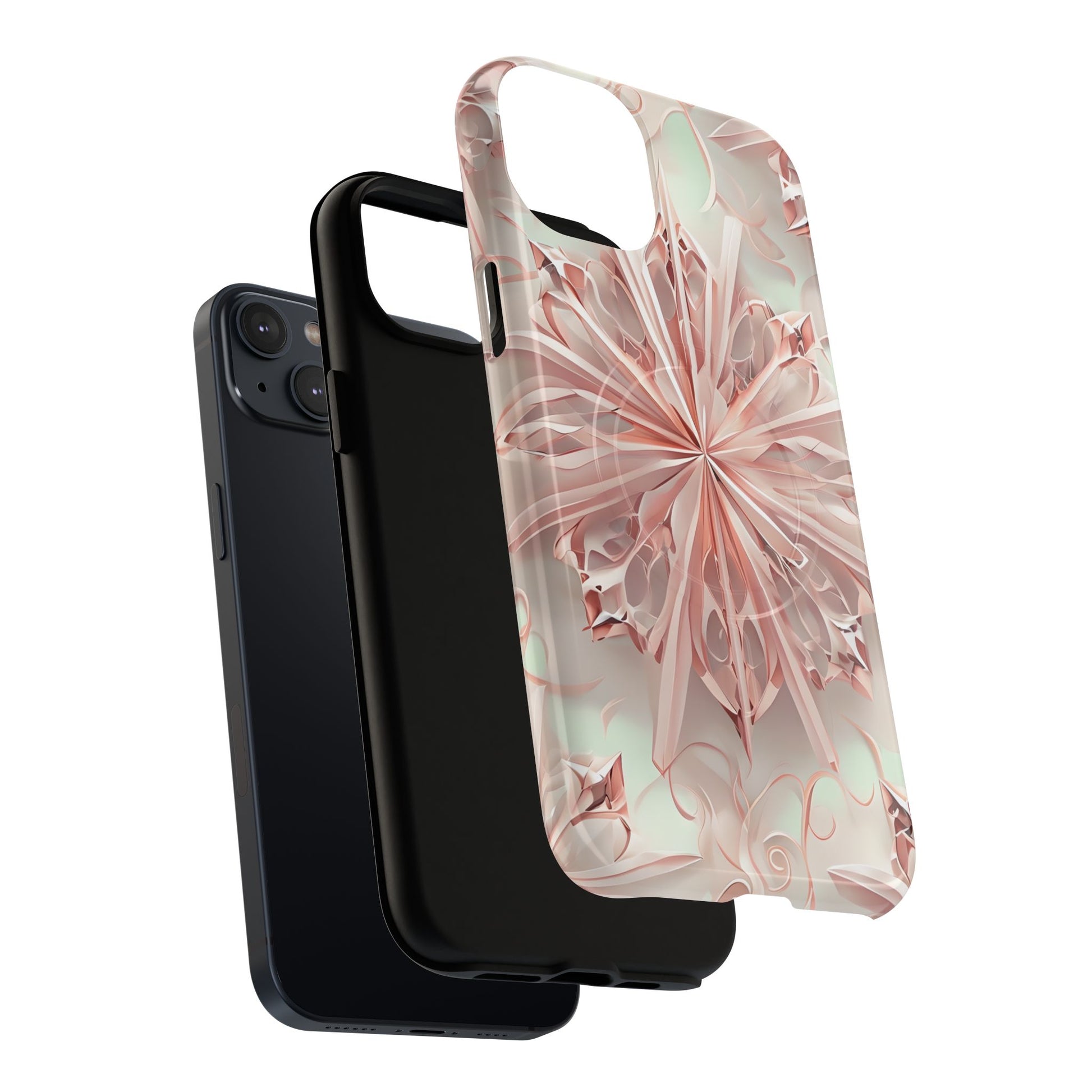 Blush Frost iPhone 14 Plus - Kaleidoscope Collection of MagSafe Compatible - Soft Pink Geometric Floral Design