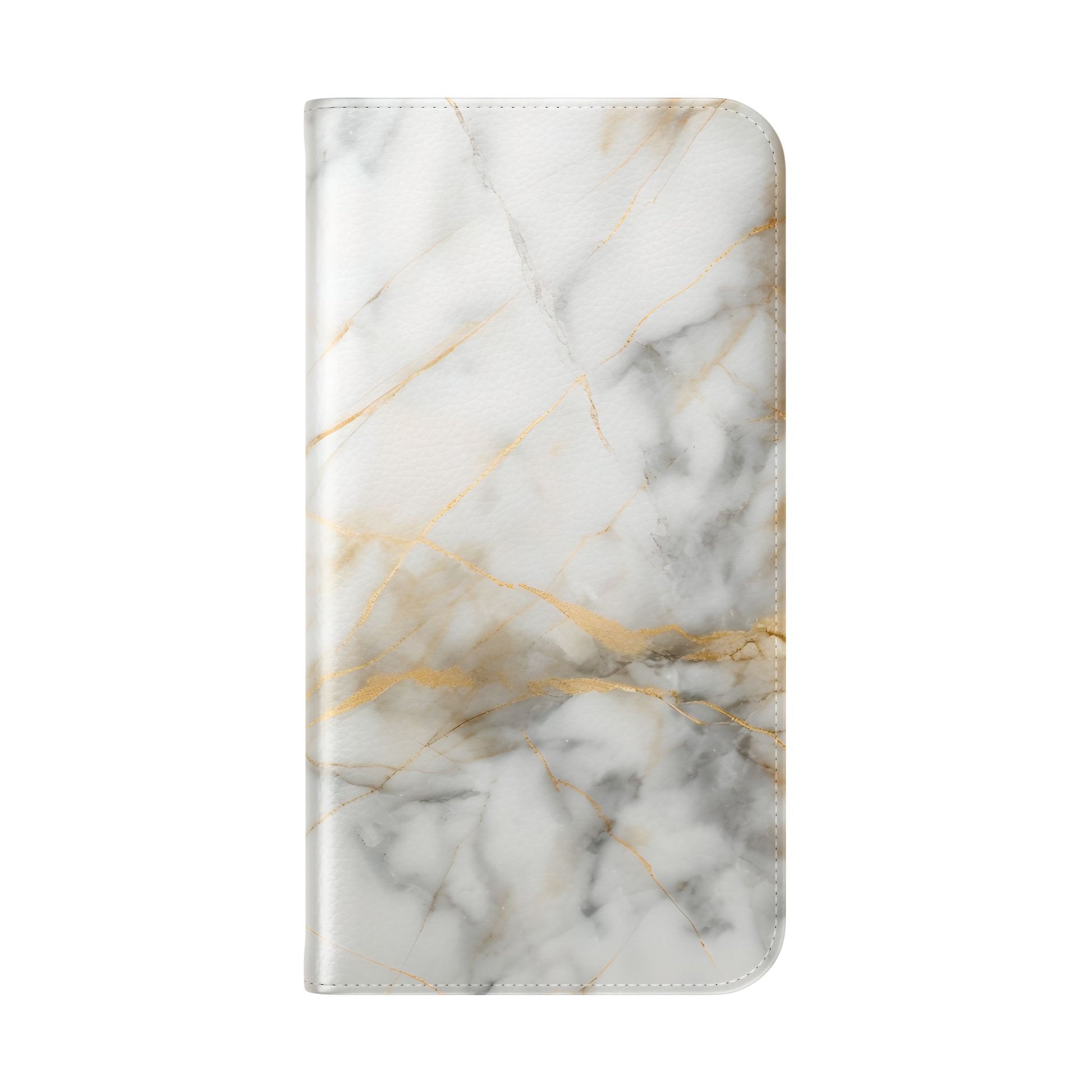 Golden Vein Wallet Phone Case - Gold & White Marble Design - Flip Cover for iPhone 16 Pro Max