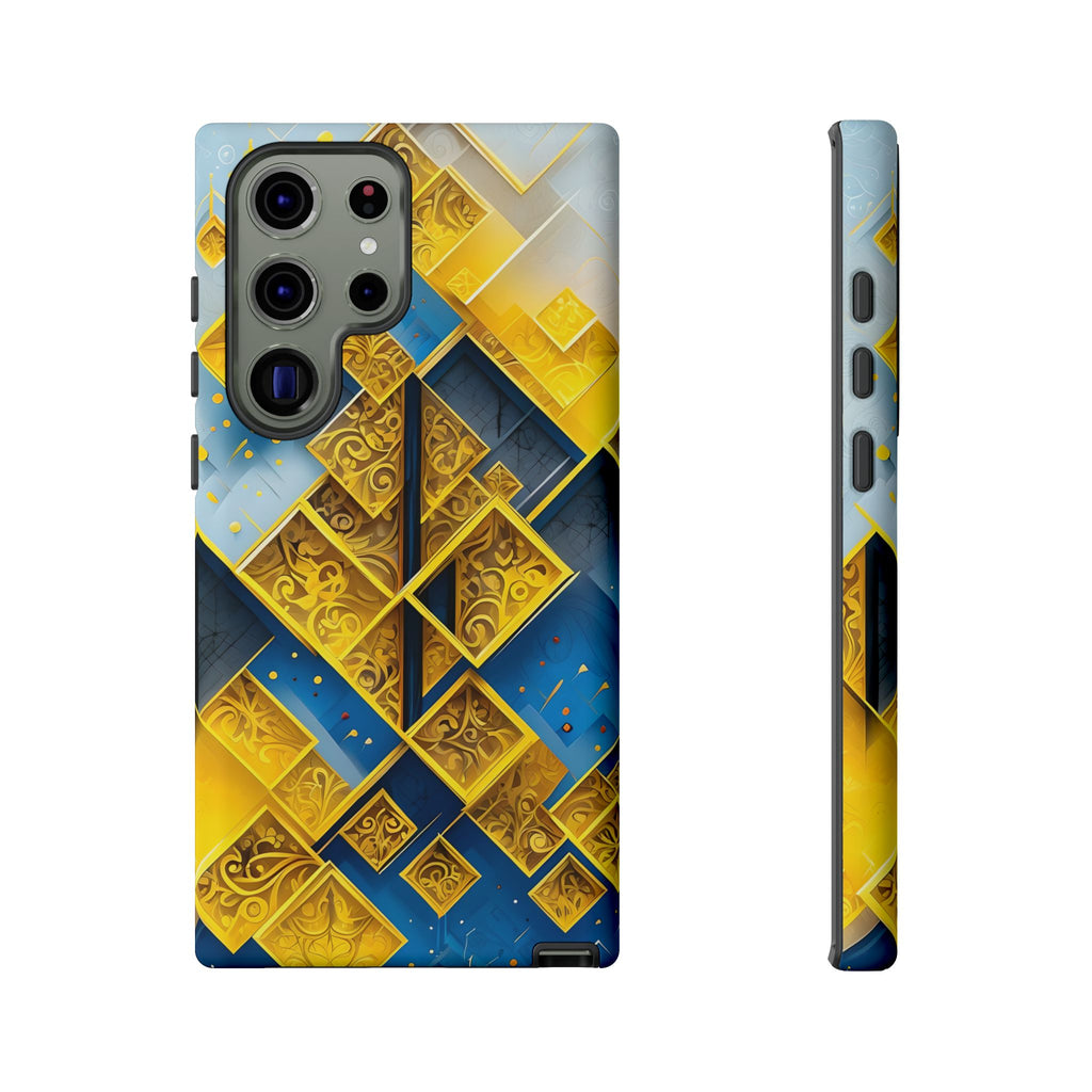 Golden Ascent Luxe Geometric Samsung Galaxy S23 Ultra Tough Case - Elegant Abstract Gold Design