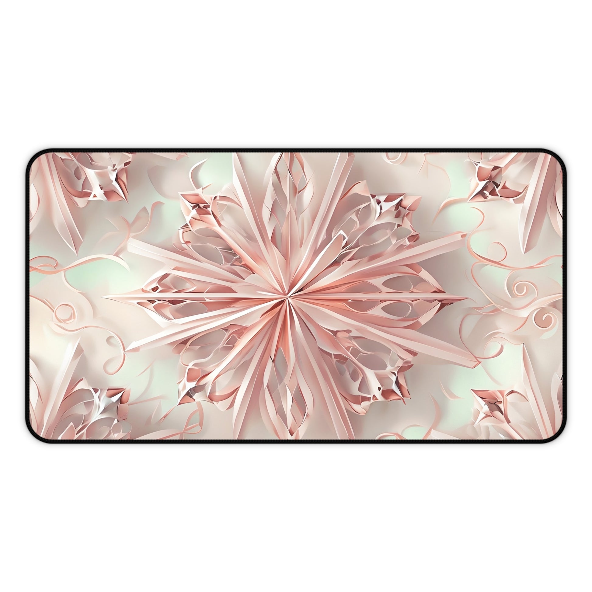 Blush Frost desk mat featuring soft blush pink geometric floral pattern