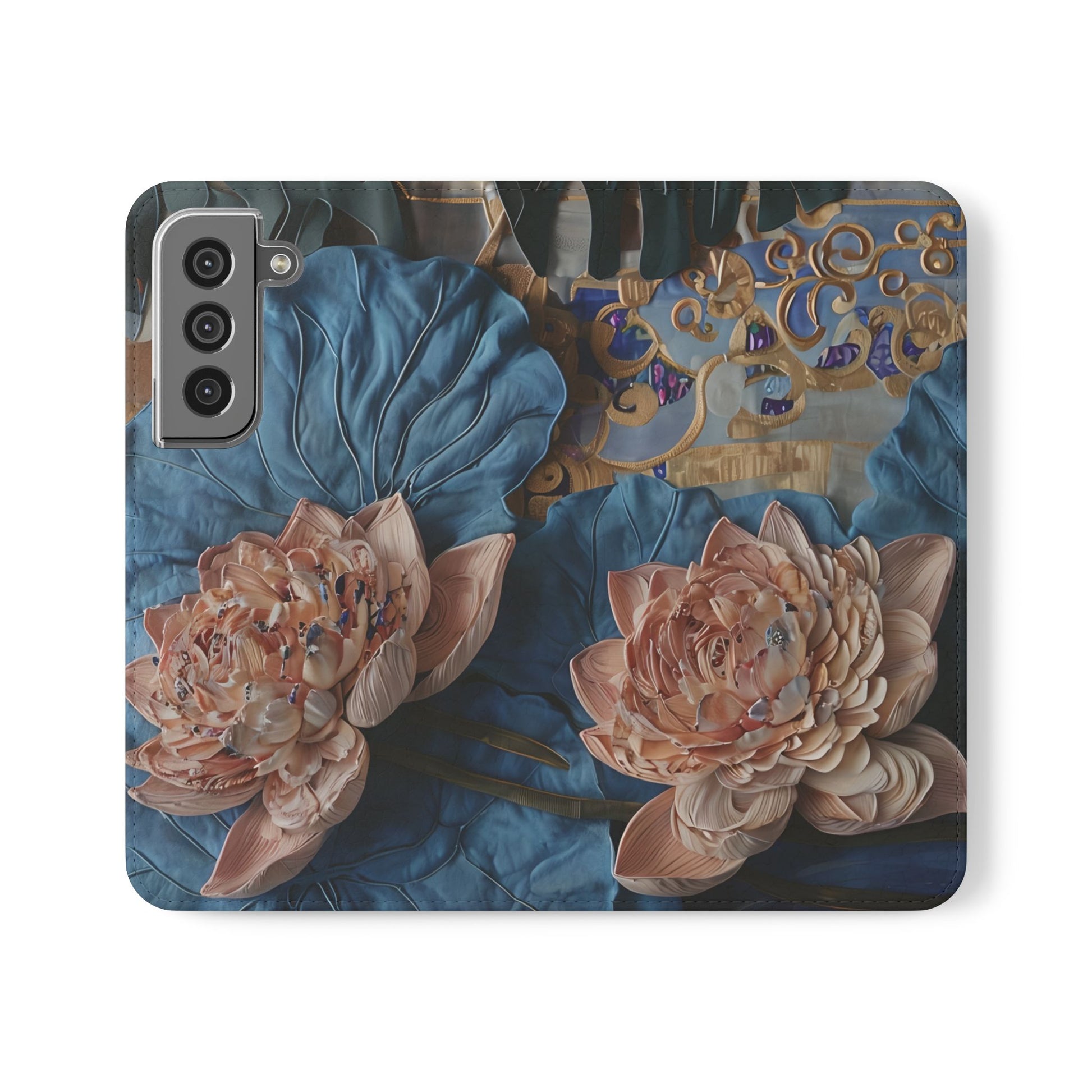 Peony Midnight Tapestry Wallet Phone Case - Flip Cover for Samsung Galaxy S22 - Floral and Tapestry Design
