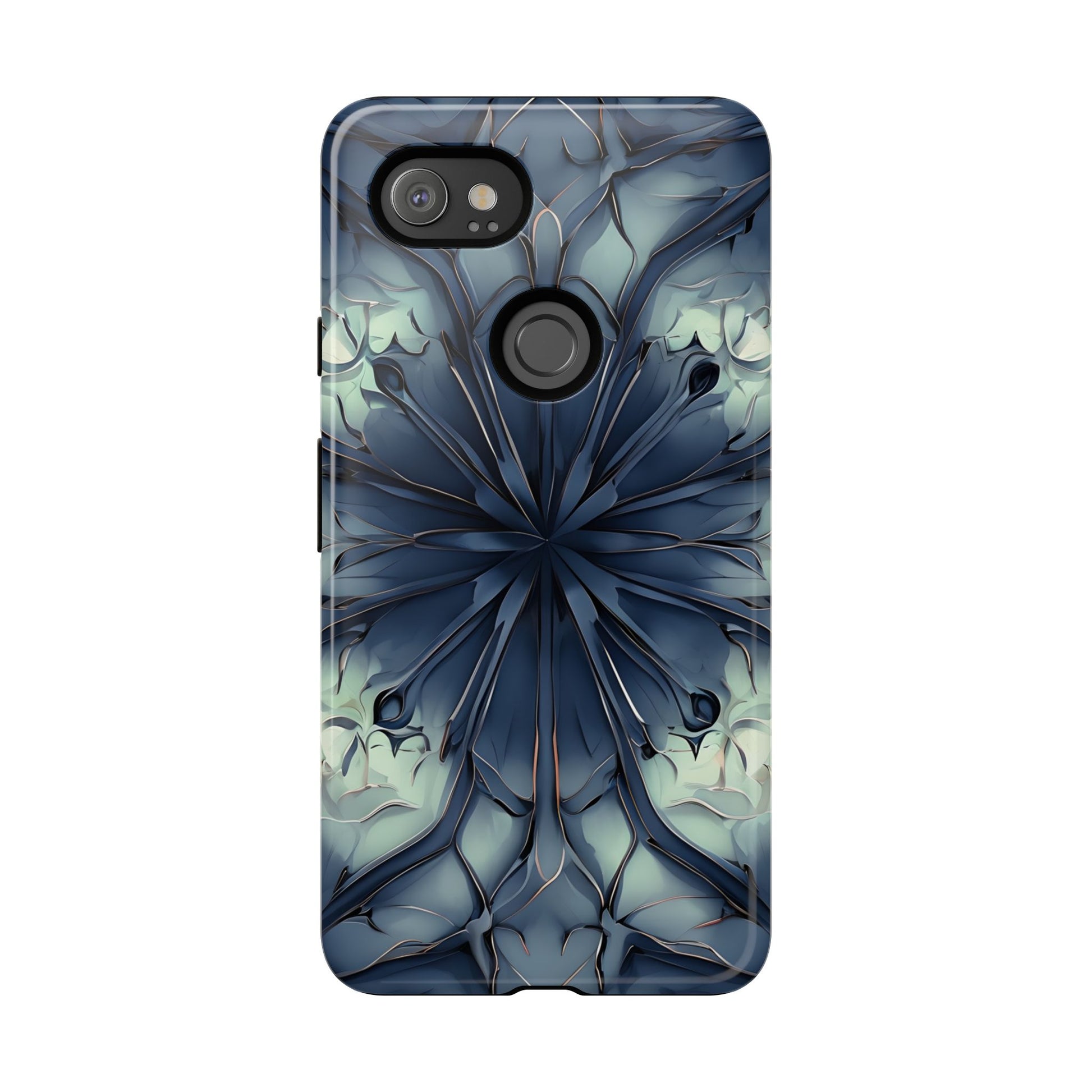 Indigo Mosaic - Artistic Kaleidoscope Collection Artistic Floral - Google Pixel 2XL Tough Phone Case - Bold Blue Symmetrical Design