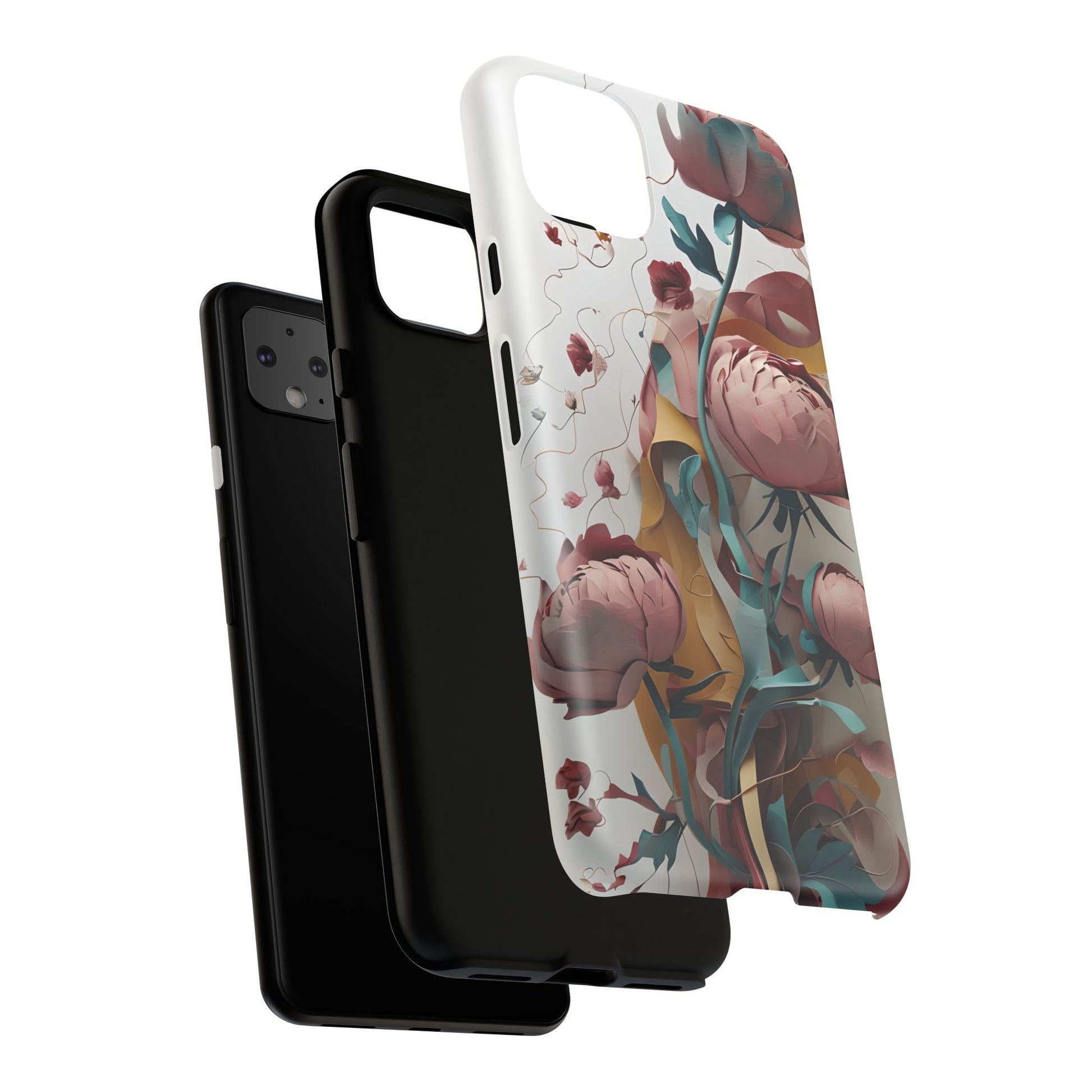 Blushing Peony Veil - Elegant Painterly Floral Google Pixel 4 XL Tough Phone Case - Soft Blush & Teal Peony Design