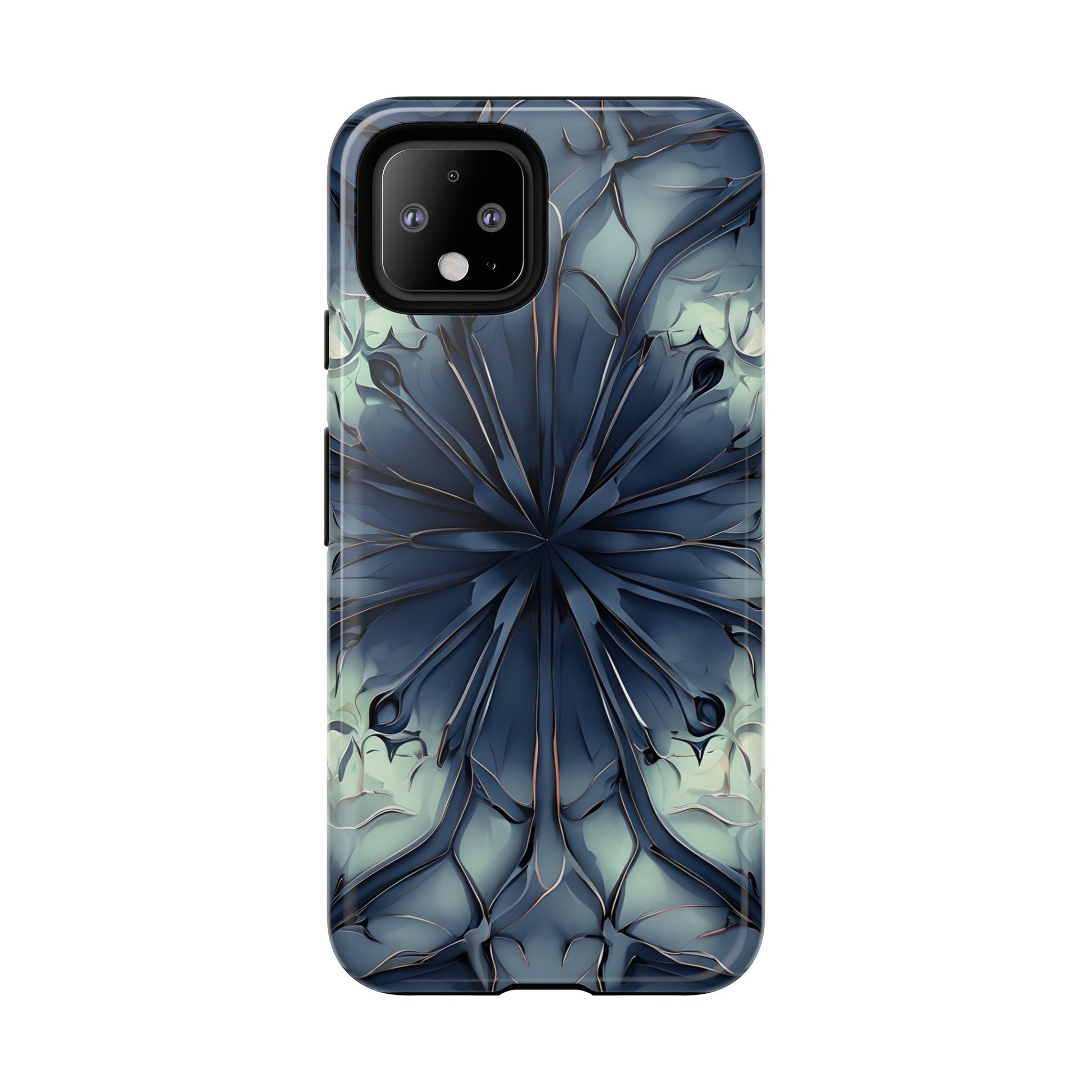 Indigo Mosaic - Artistic Kaleidoscope Collection Artistic Floral - Google Pixel 4 Tough Phone Case - Bold Blue Symmetrical Design
