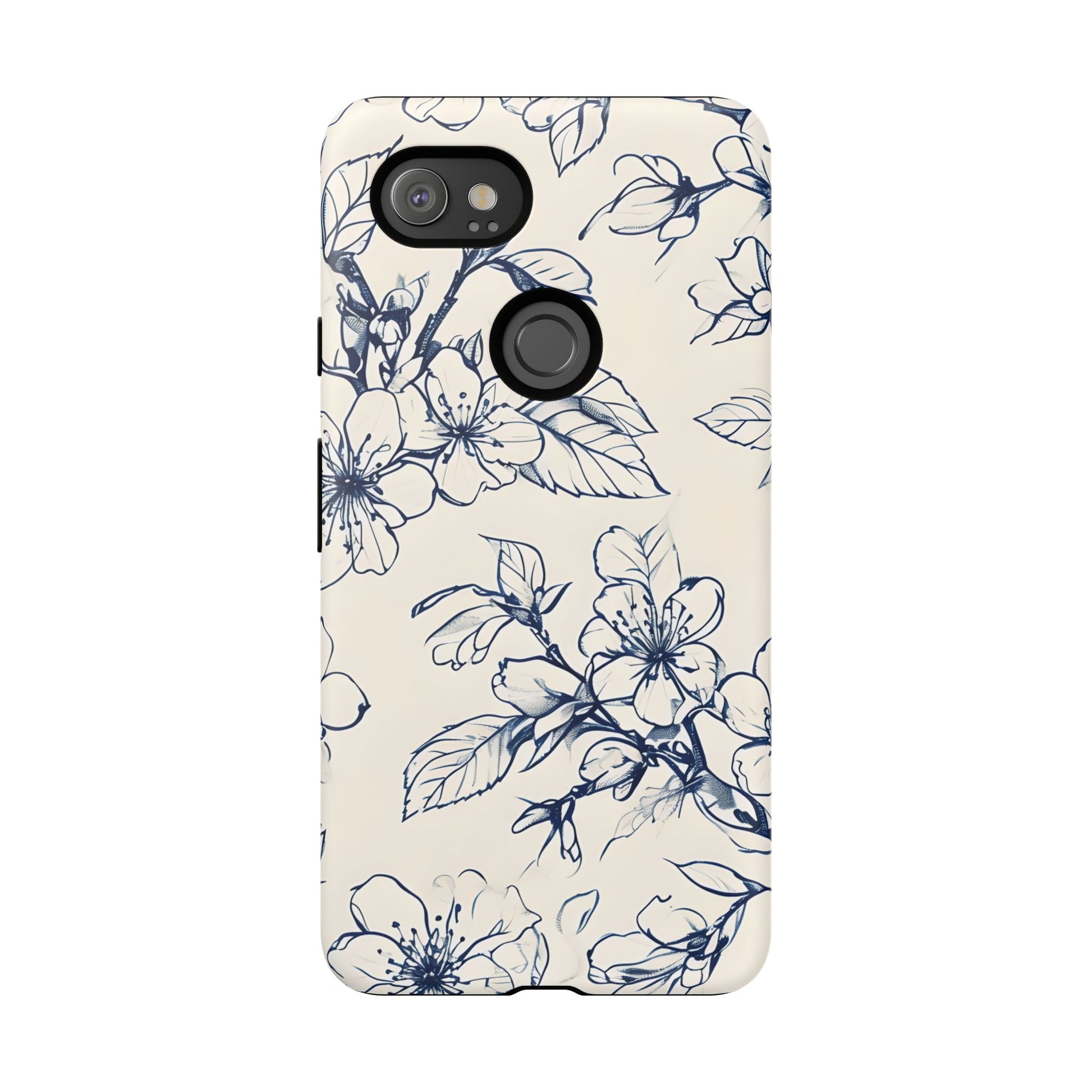 Blossom Sketch - Artistic Blue Floral Google Pixel 2XL - Tough Phone Case - Hand-Drawn Botanical Design