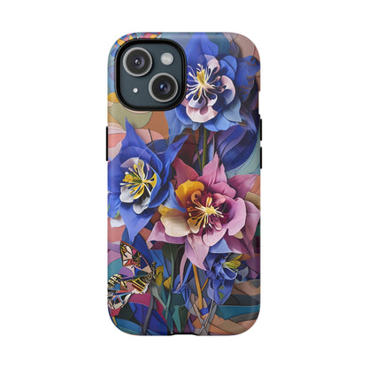Blue Columbine Carnivale - Artistic Floral & Butterfly iPhone MagSafe Phone Case - Vibrant Botanical Design